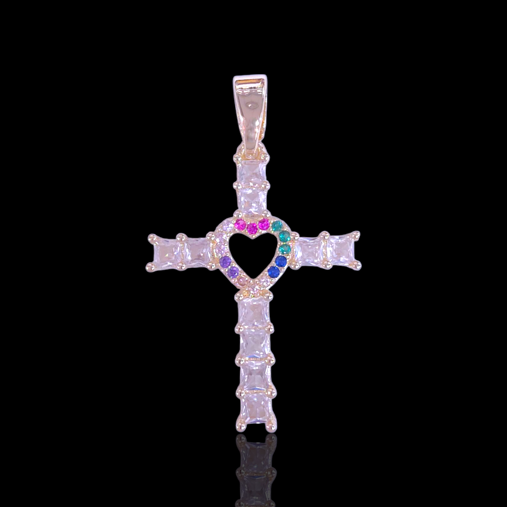 Oro Laminado Gold Filled Celestial Heart Cross Pendant