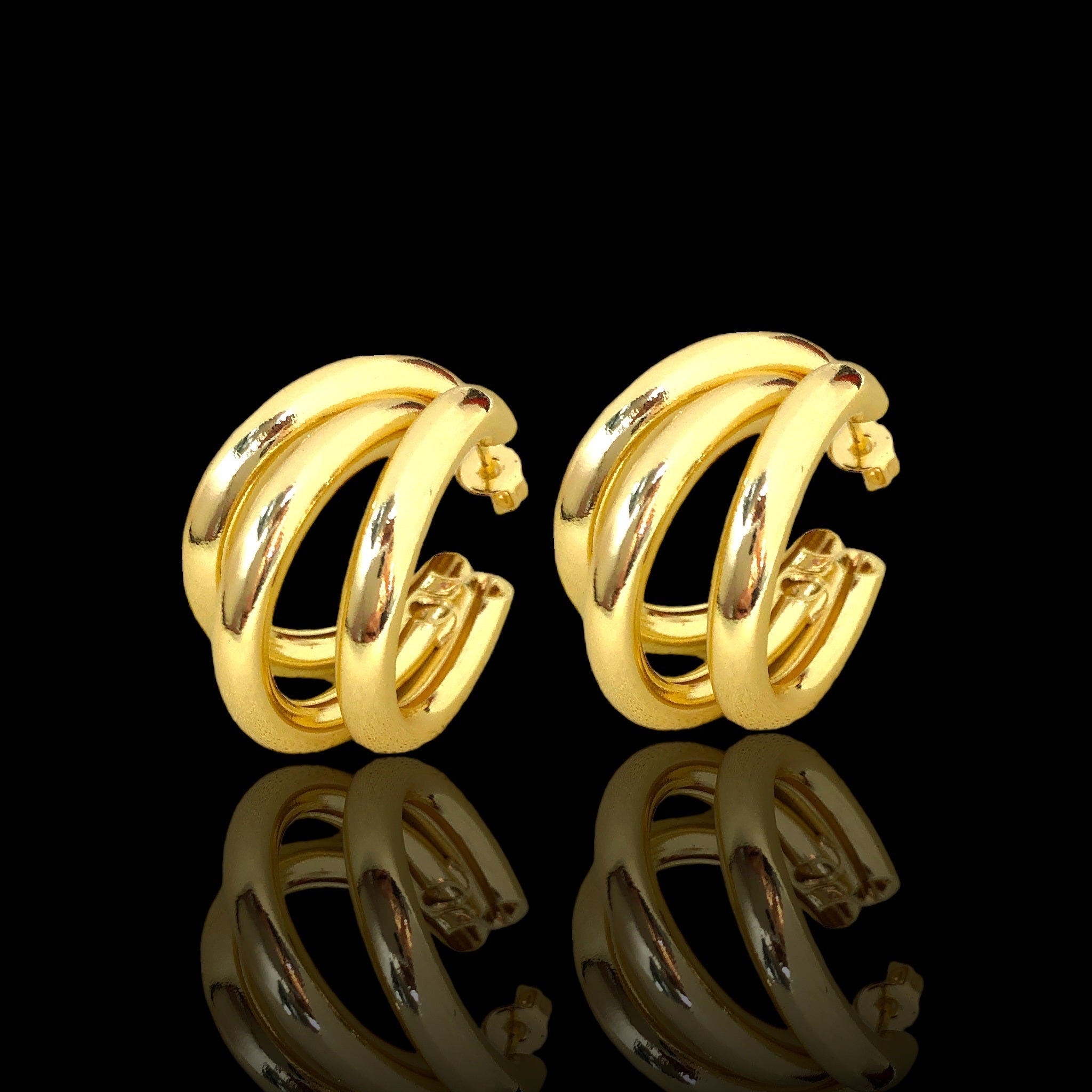 Oro Laminado Gold Filled Chunky Triple Layer Hoop Earrings