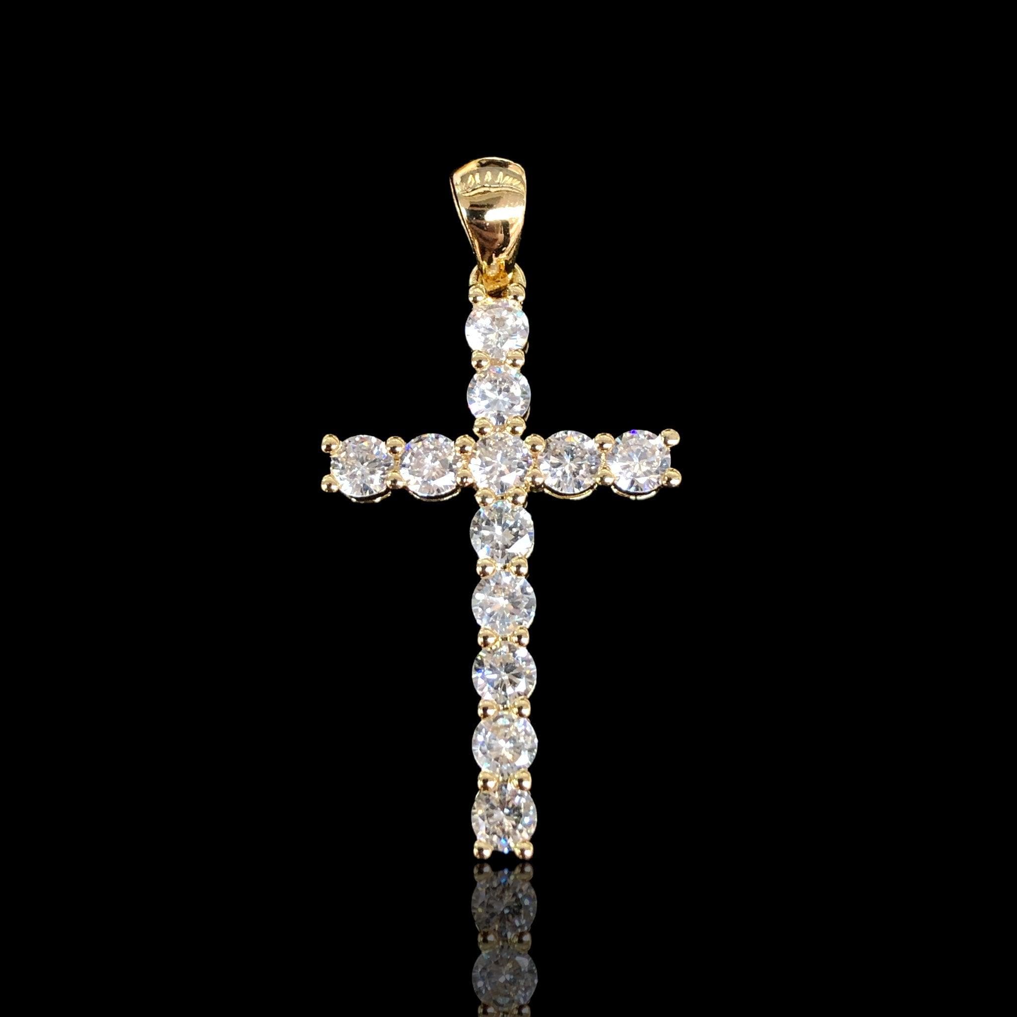 Oro Laminado Gold Filled Classic Round Zirconia Cross Pendant