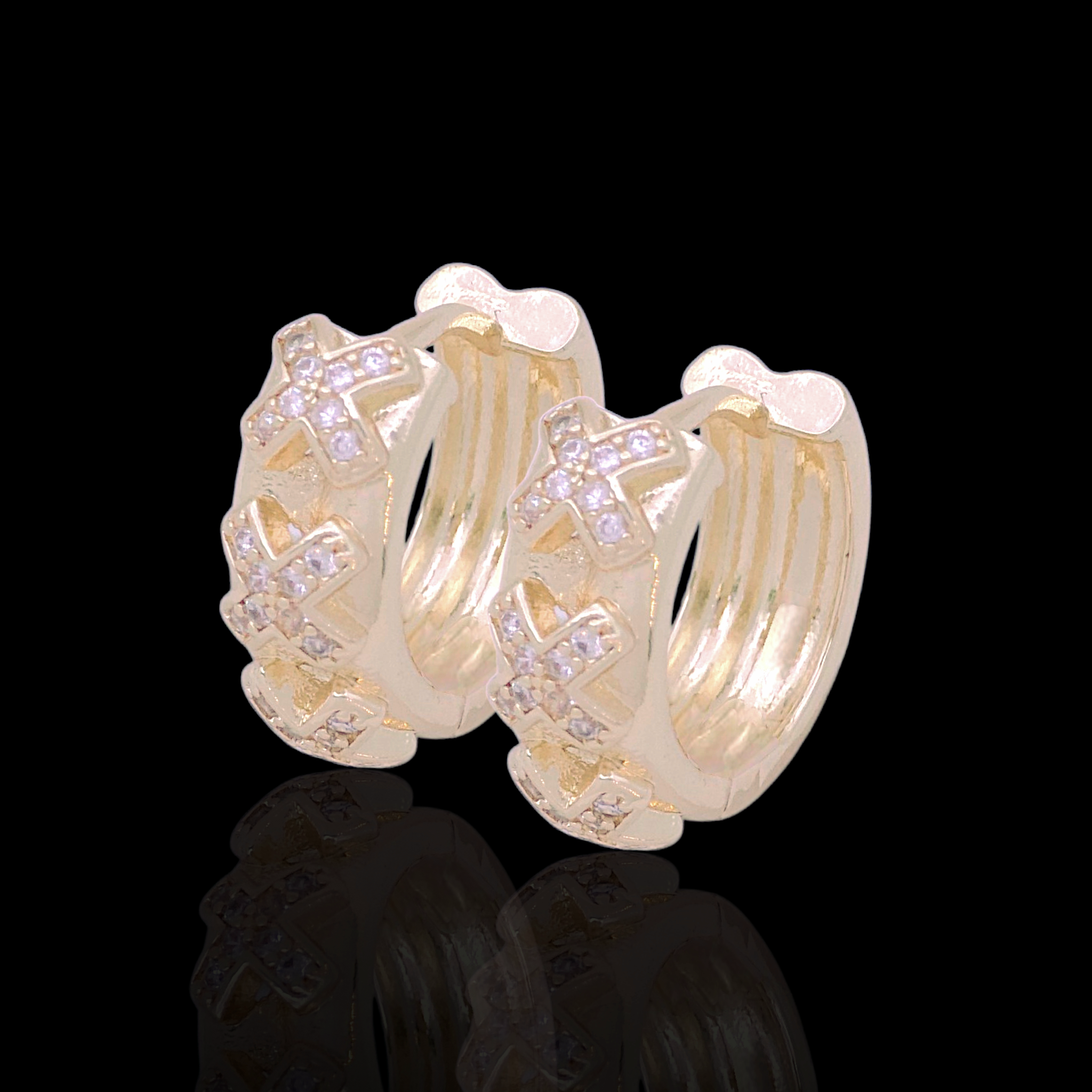 Oro Laminado Gold Filled Criss-Cross CZ Huggie Earrings