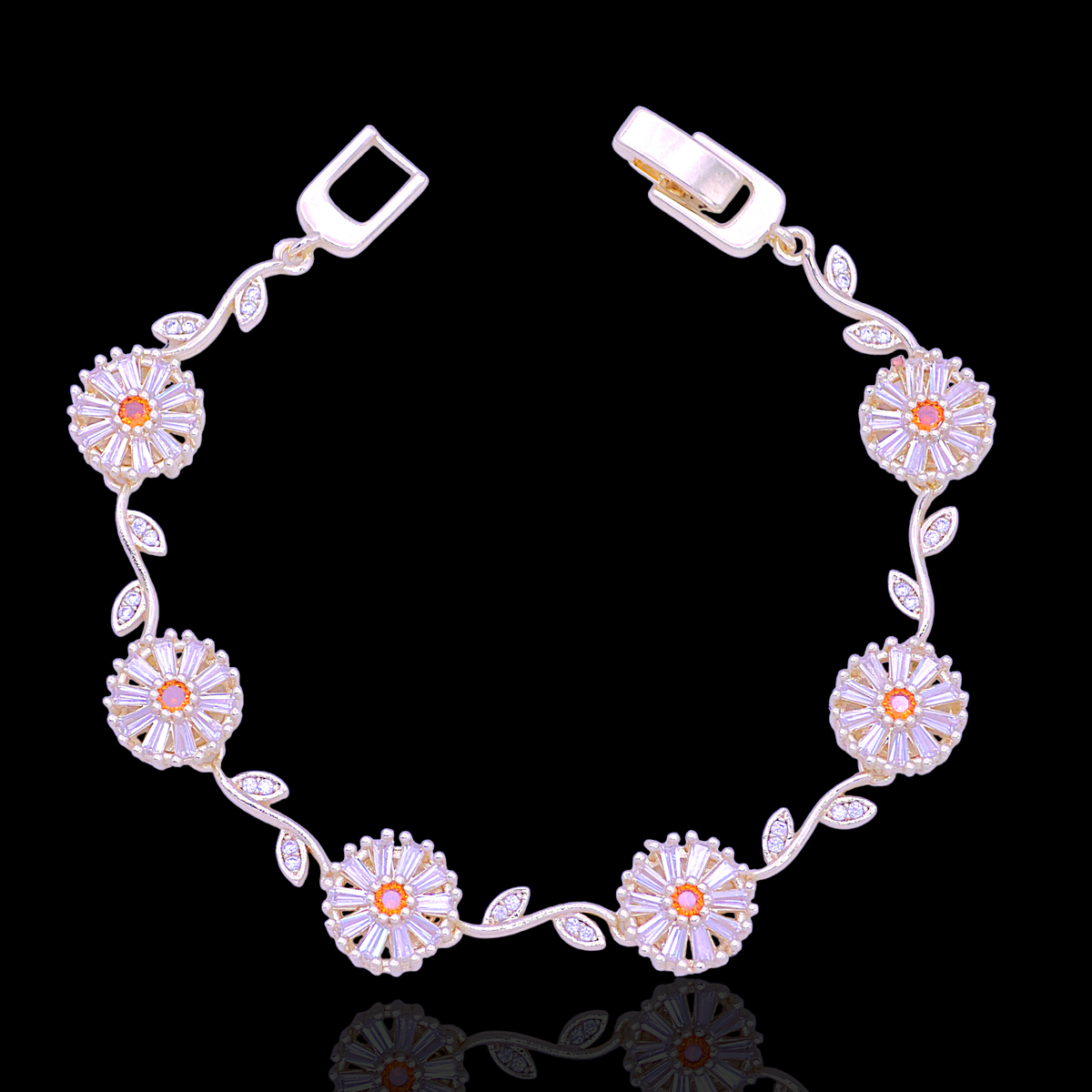 Oro Laminado Gold Filled Crystalline Sunflower Bracelet