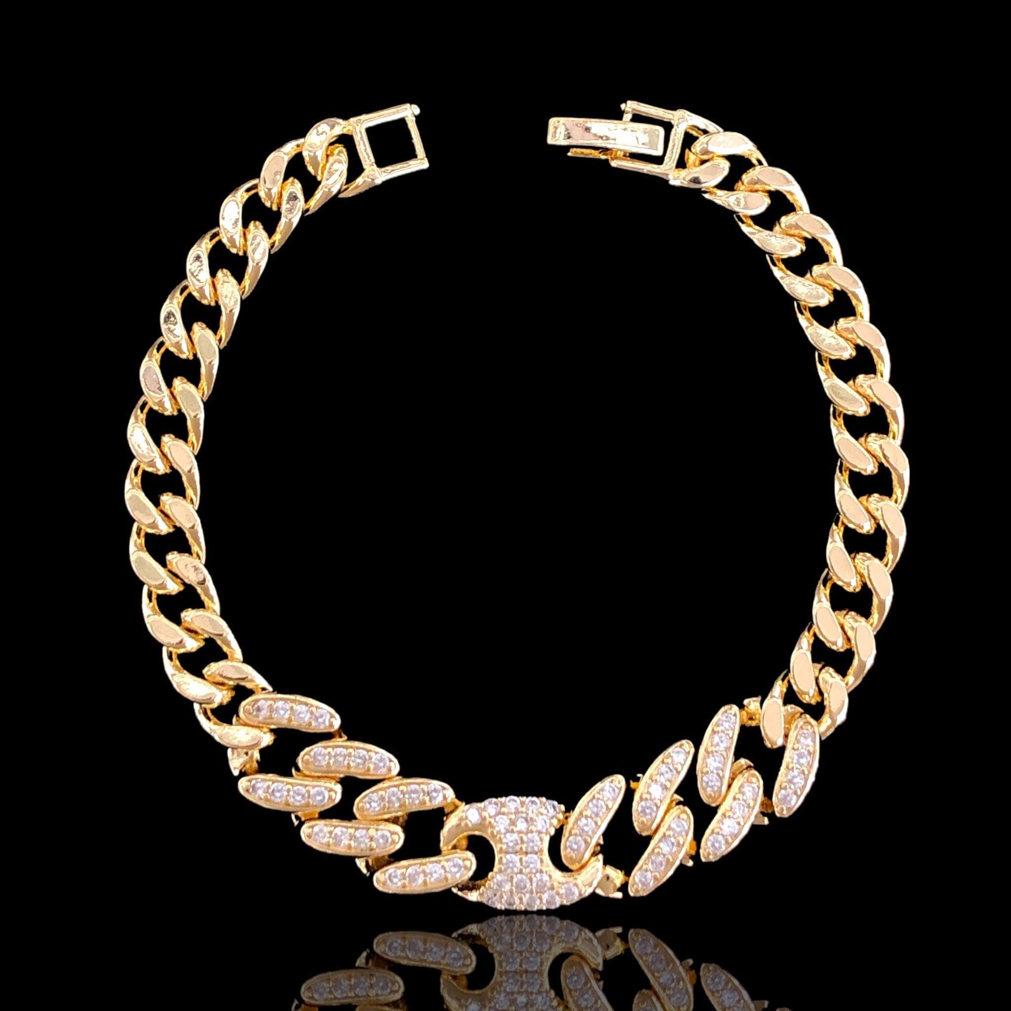 Oro Laminado Gold Filled Cuban Mariner Link CZ Bracelet
