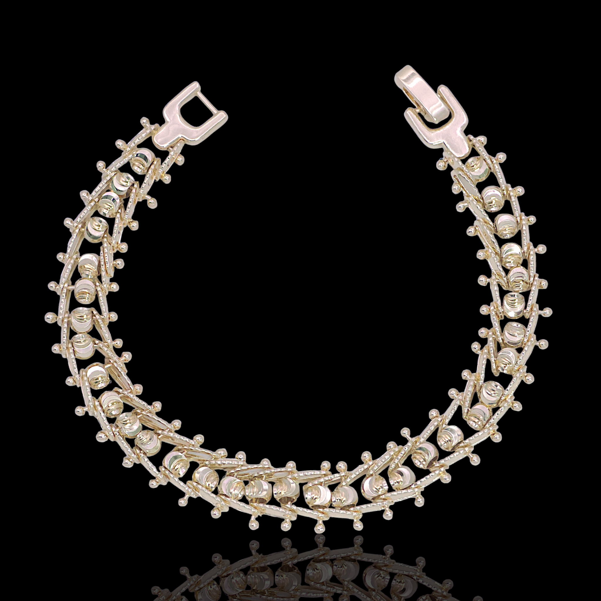 Oro Laminado Gold Filled Daimond Cut Bead Interlink Bracelet