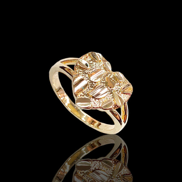 Oro Laminado Gold Filled Diamond Brushed Nugget Heart Ring