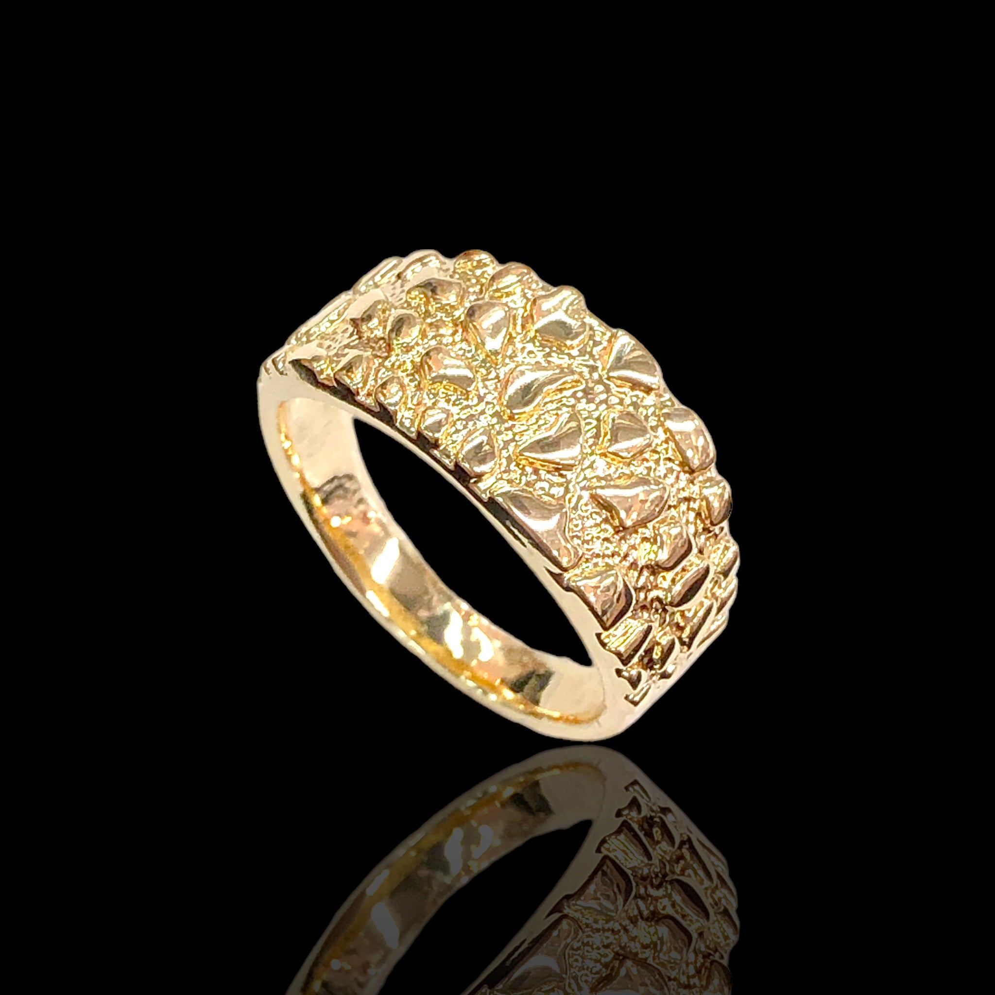 Oro Laminado Gold Filled Diamond Brushed Nugget Ring