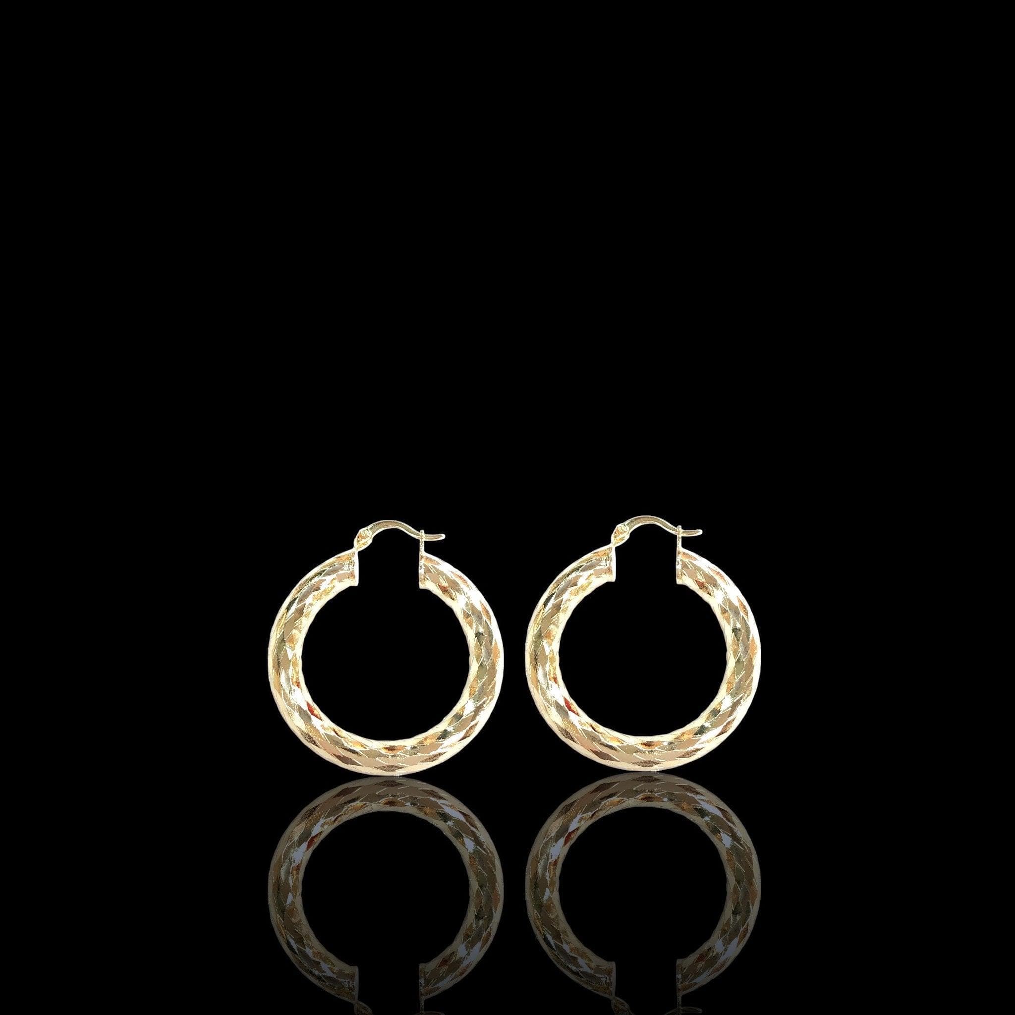 Oro Laminado Gold Filled Diamond Cut 6mm Chunky Hoop Earring
