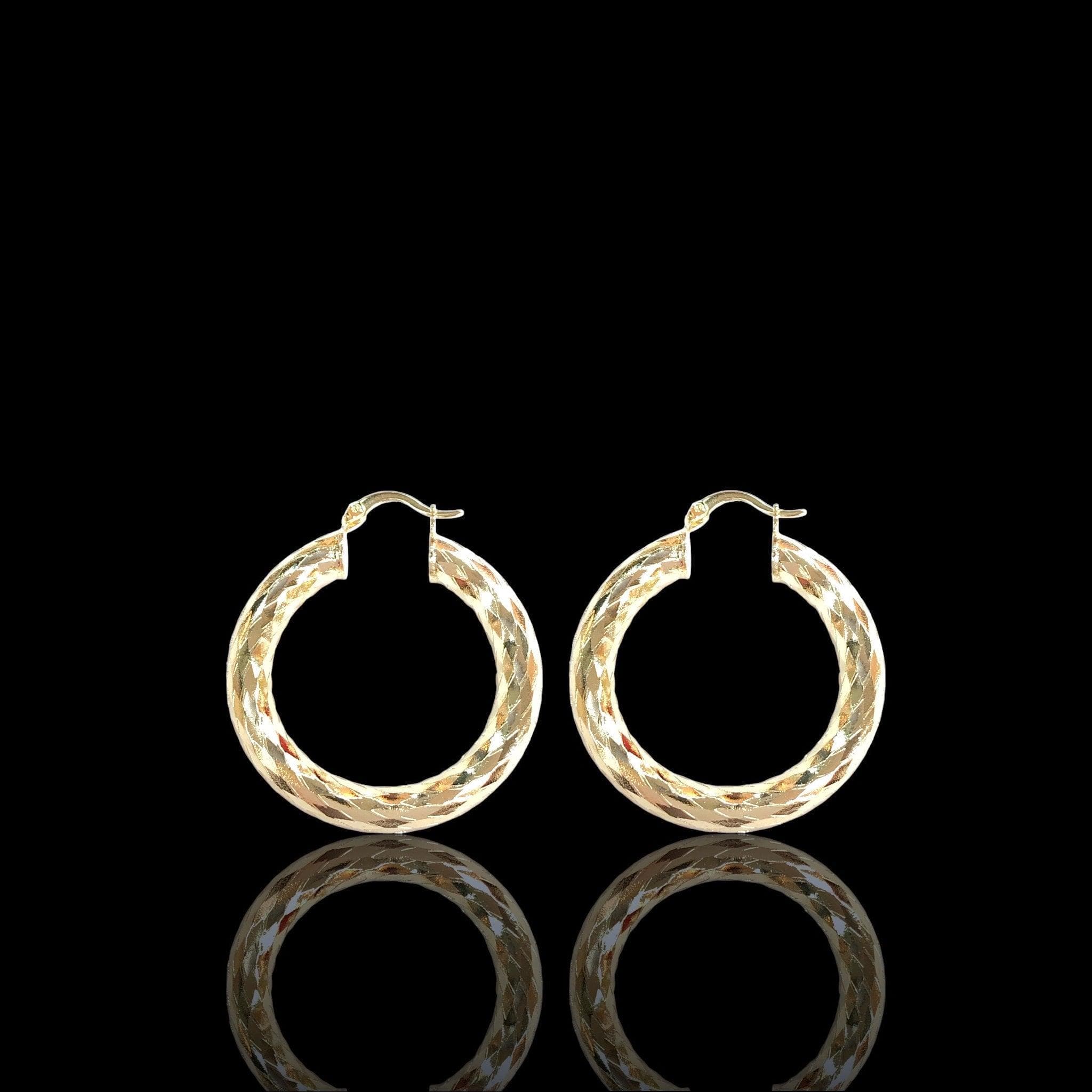 Oro Laminado Gold Filled Diamond Cut 6mm Chunky Hoop Earring