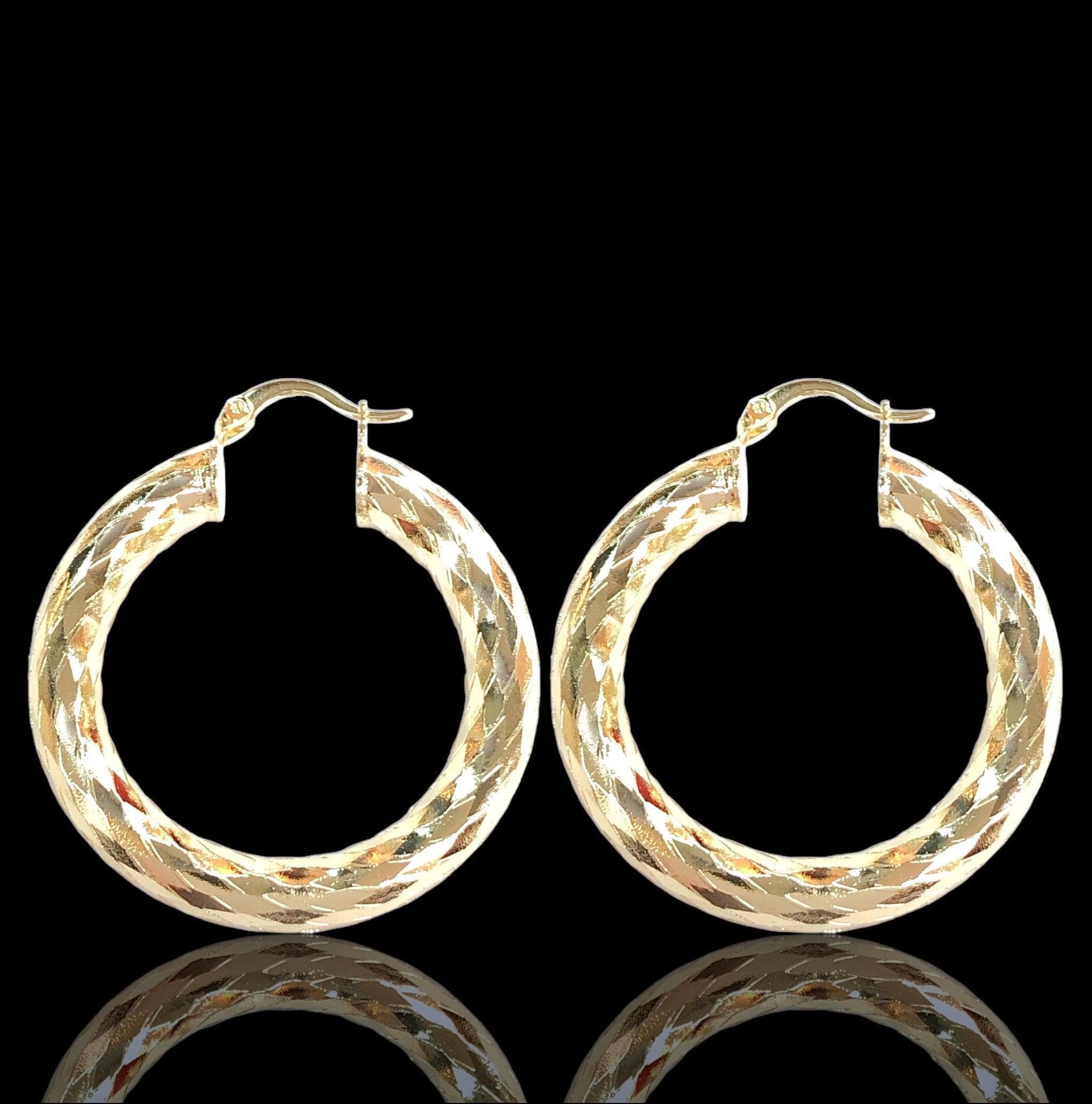 Oro Laminado Gold Filled Diamond Cut 6mm Chunky Hoop Earring