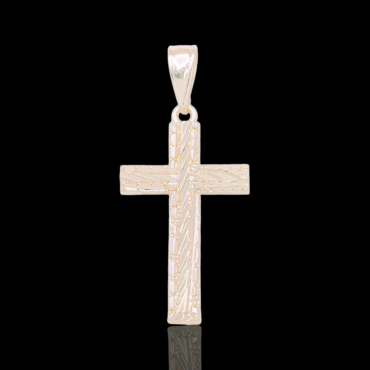 Oro Laminado Gold Filled Diamond Cut Nugget Cross Pendant