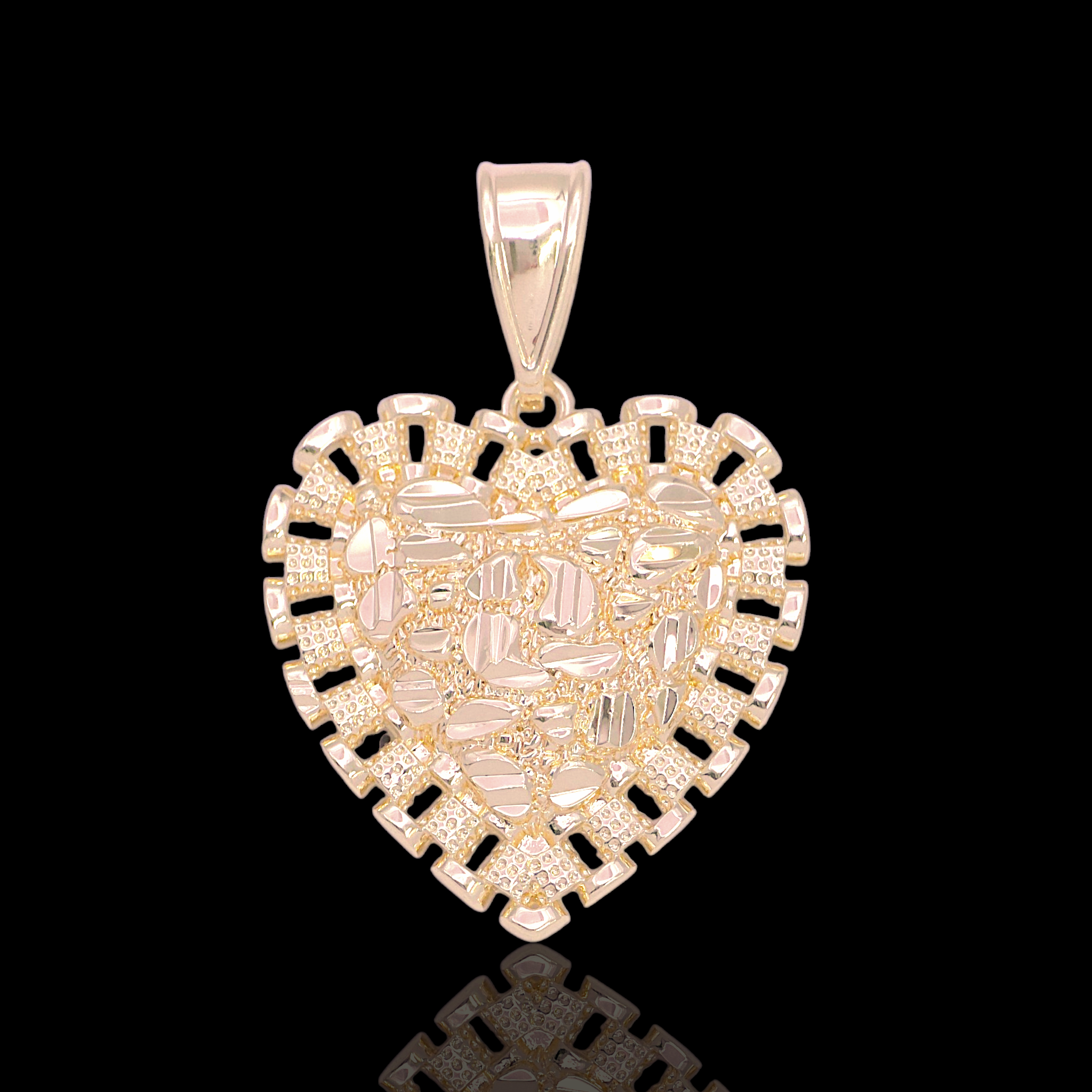 Oro Laminado Gold Filled Diamond Cut Nugget Rolx Heart Pendant