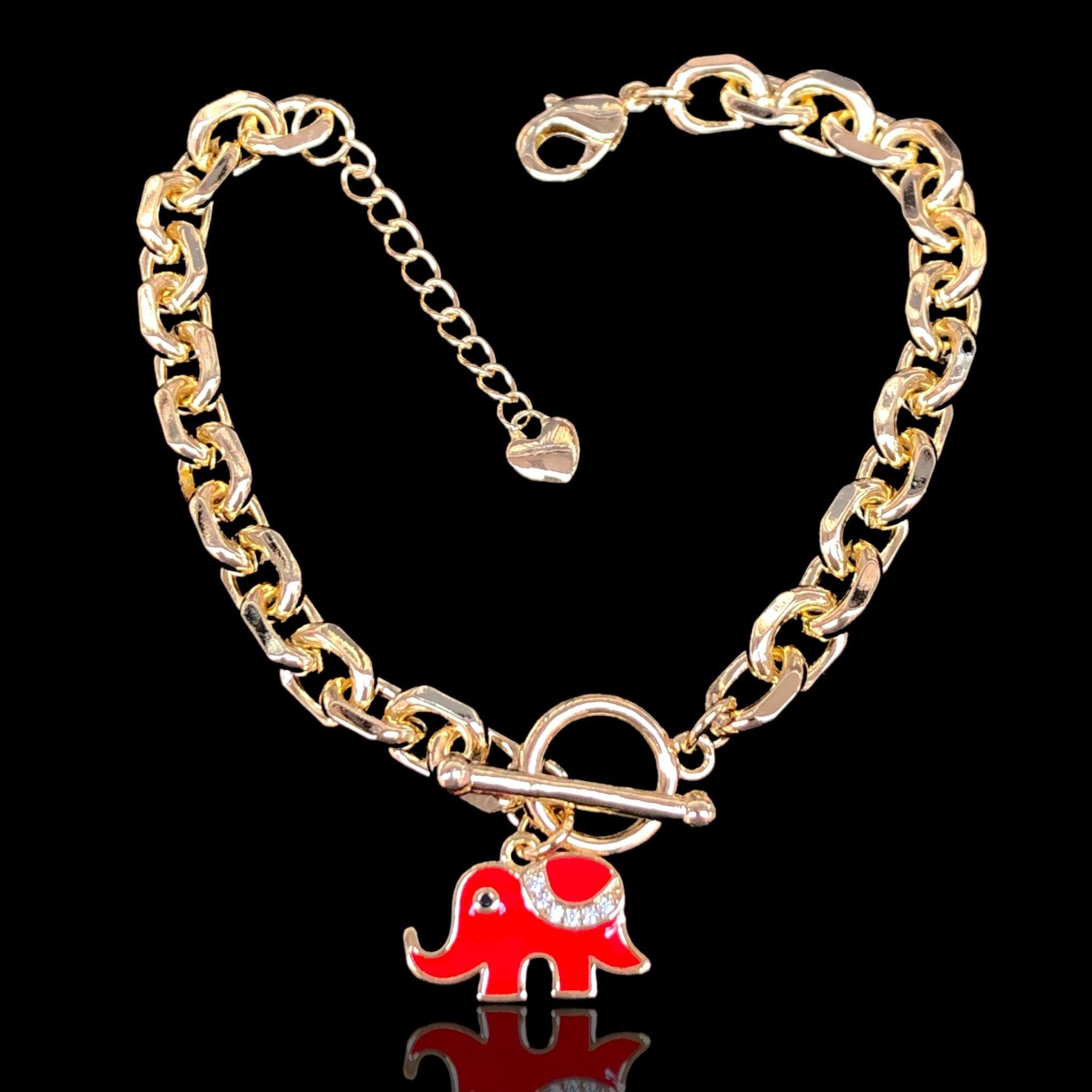Oro Laminado Gold Filled Double Chain Elephant Bracelet