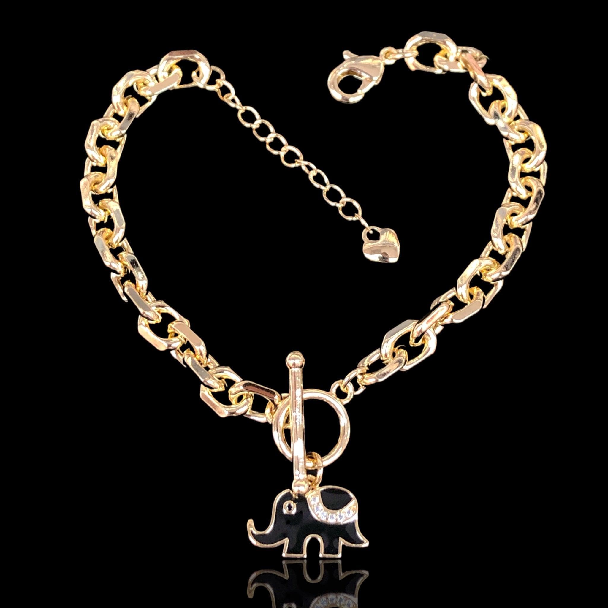 Oro Laminado Gold Filled Double Chain Elephant Bracelet