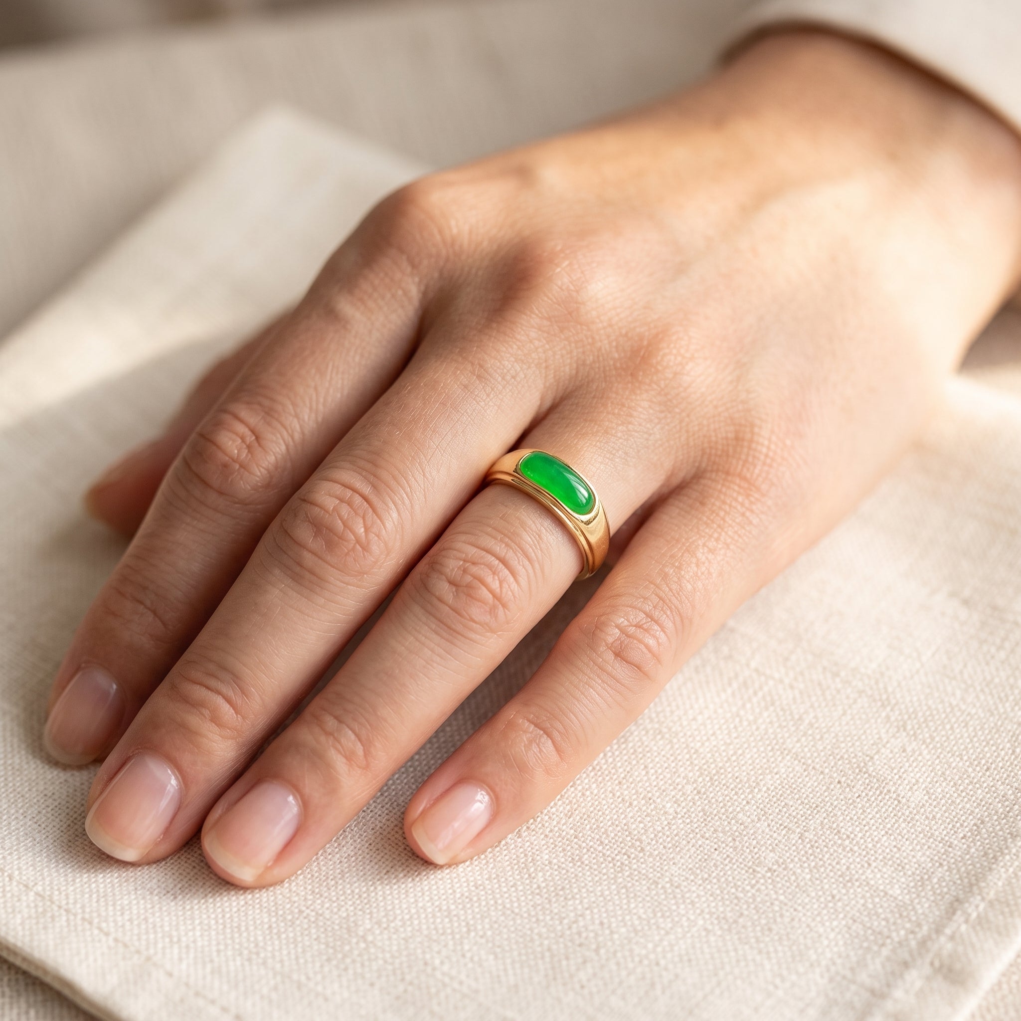 Oro Laminado Gold Filled Dragon Luck Jade Ring