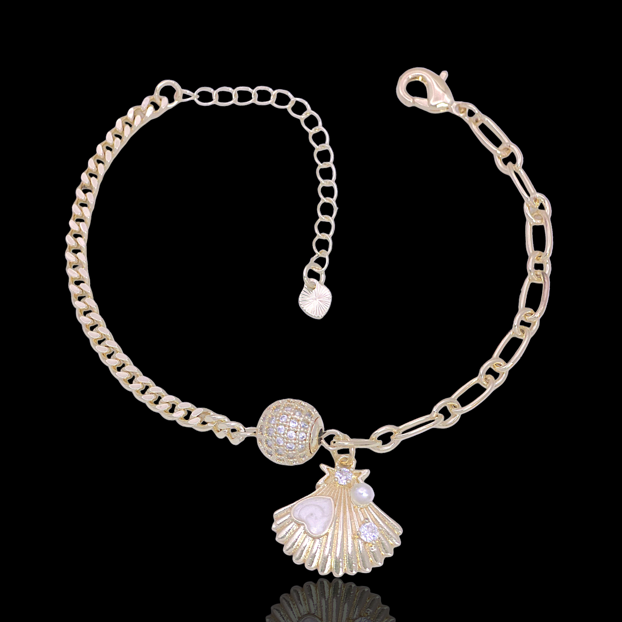 Oro Laminado Gold Filled Dual Chain Seashell Bracelet