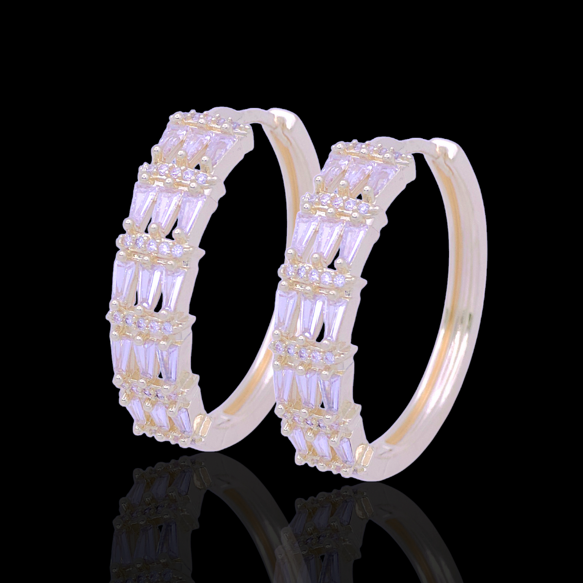 Oro Laminado Gold Filled Elyse Cascade CZ Hoop Earrings