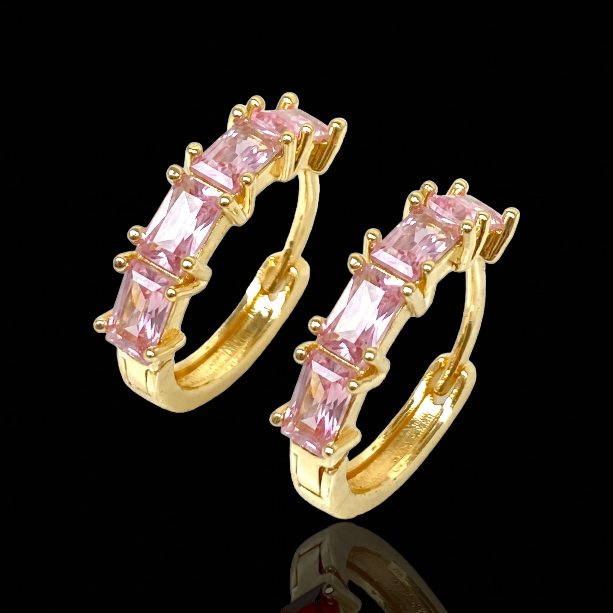 Oro Laminado Gold Filled Emerald Cut CZ Hoop Earrings