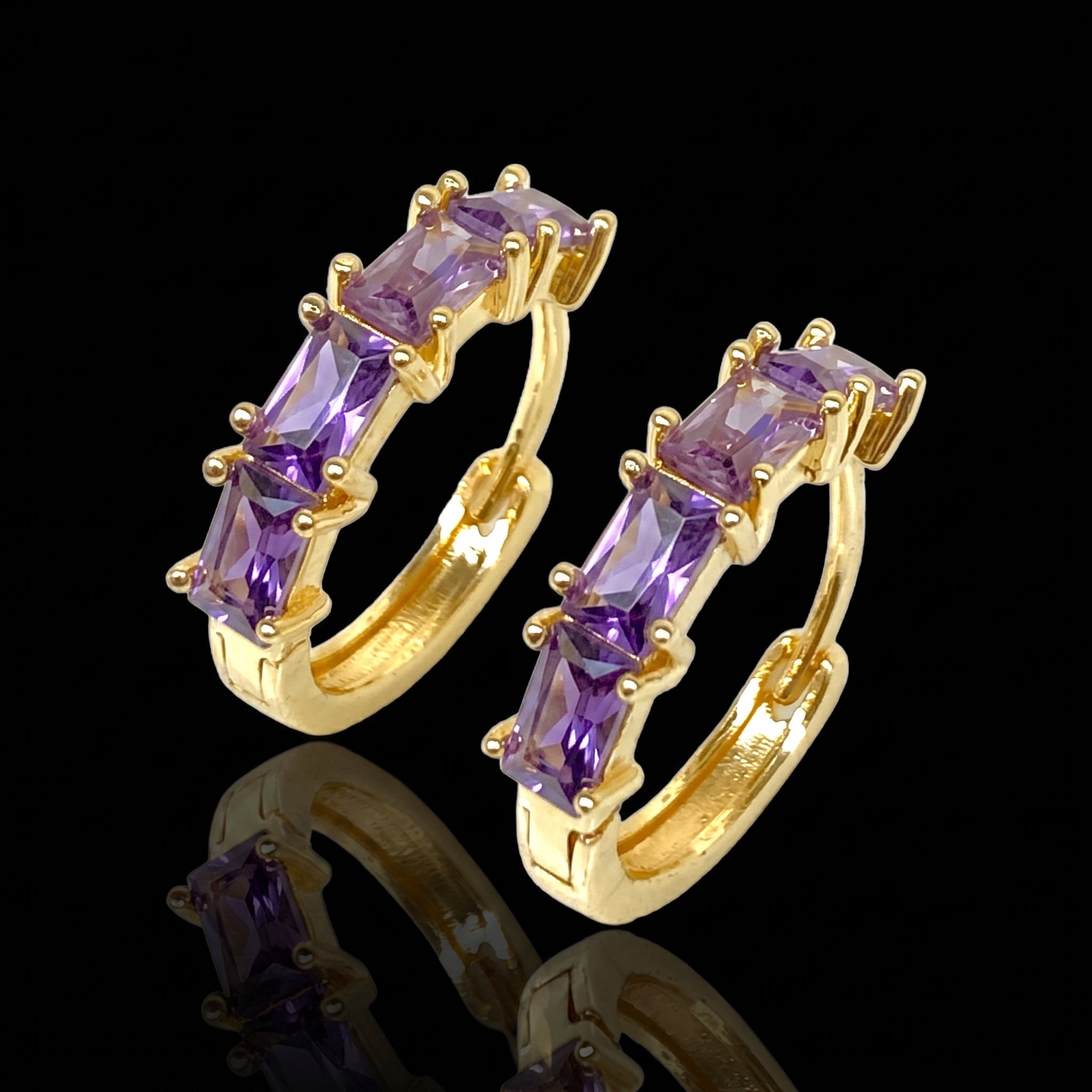 Oro Laminado Gold Filled Emerald Cut CZ Hoop Earrings