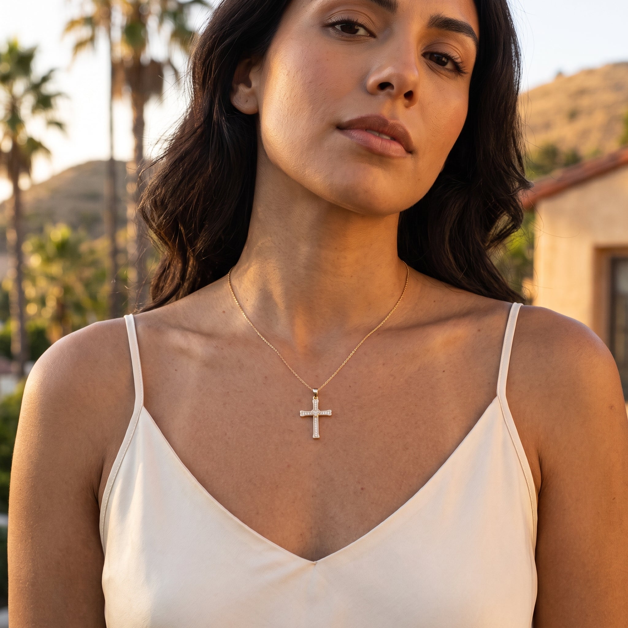 Oro Laminado Gold Filled Endless Love Cross CZ Pendant