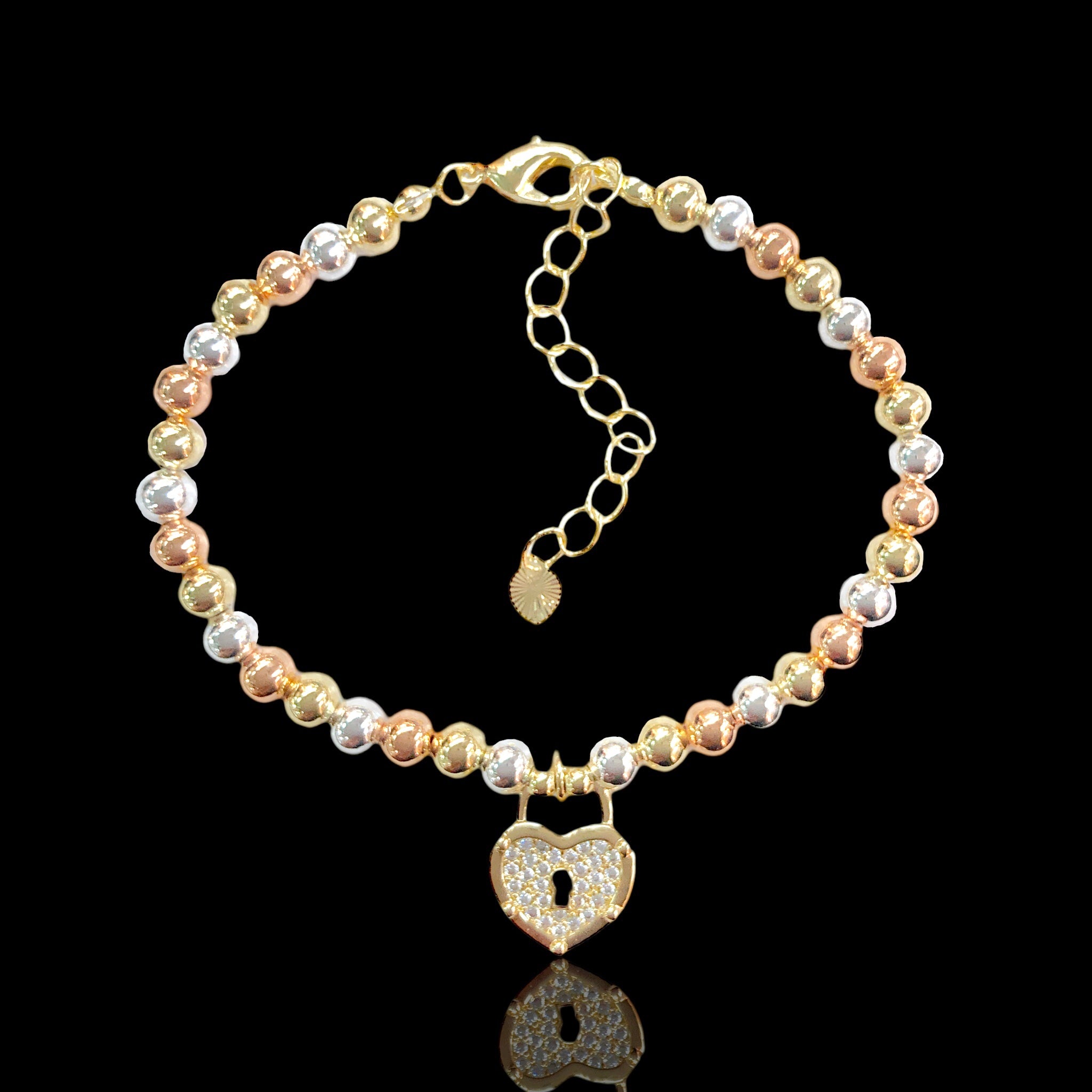 Oro Laminado Gold Filled Eternity Lock Beads Bracelet