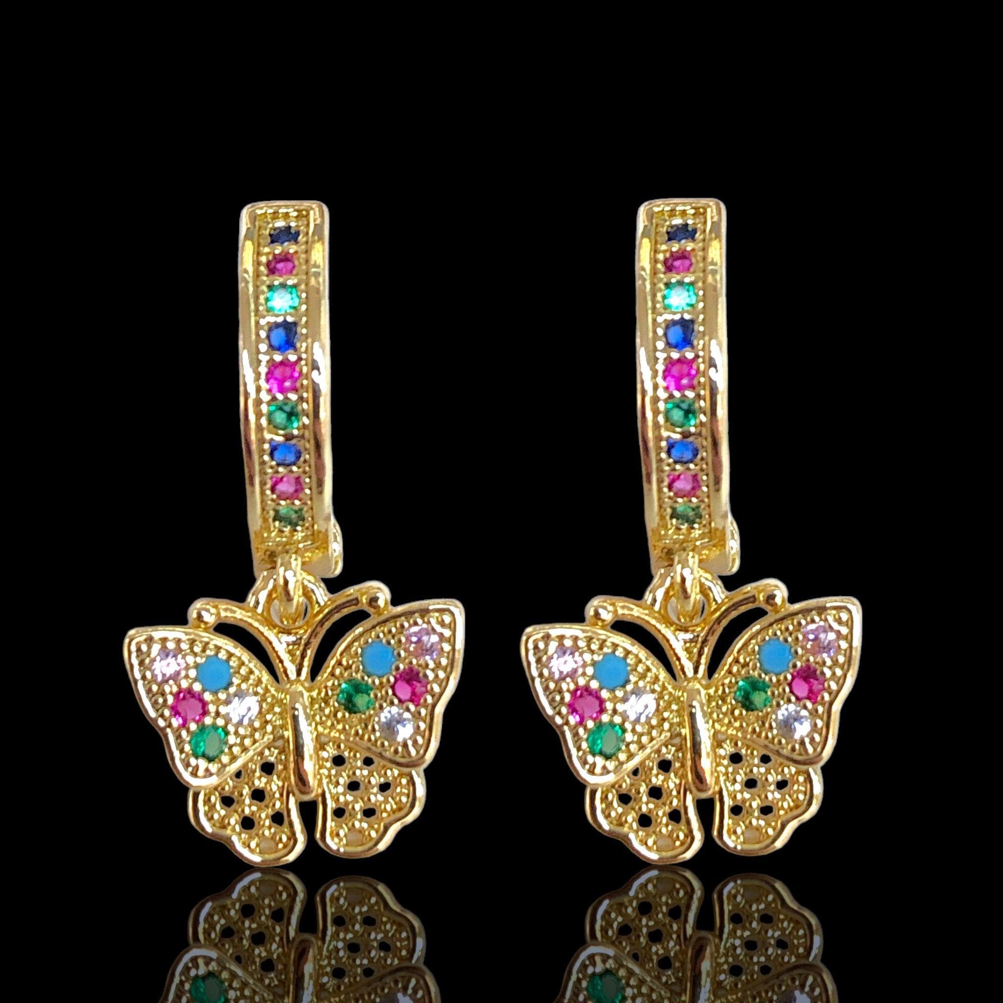 Oro Laminado Gold Filled Festival Butterfly Dangle Earrings