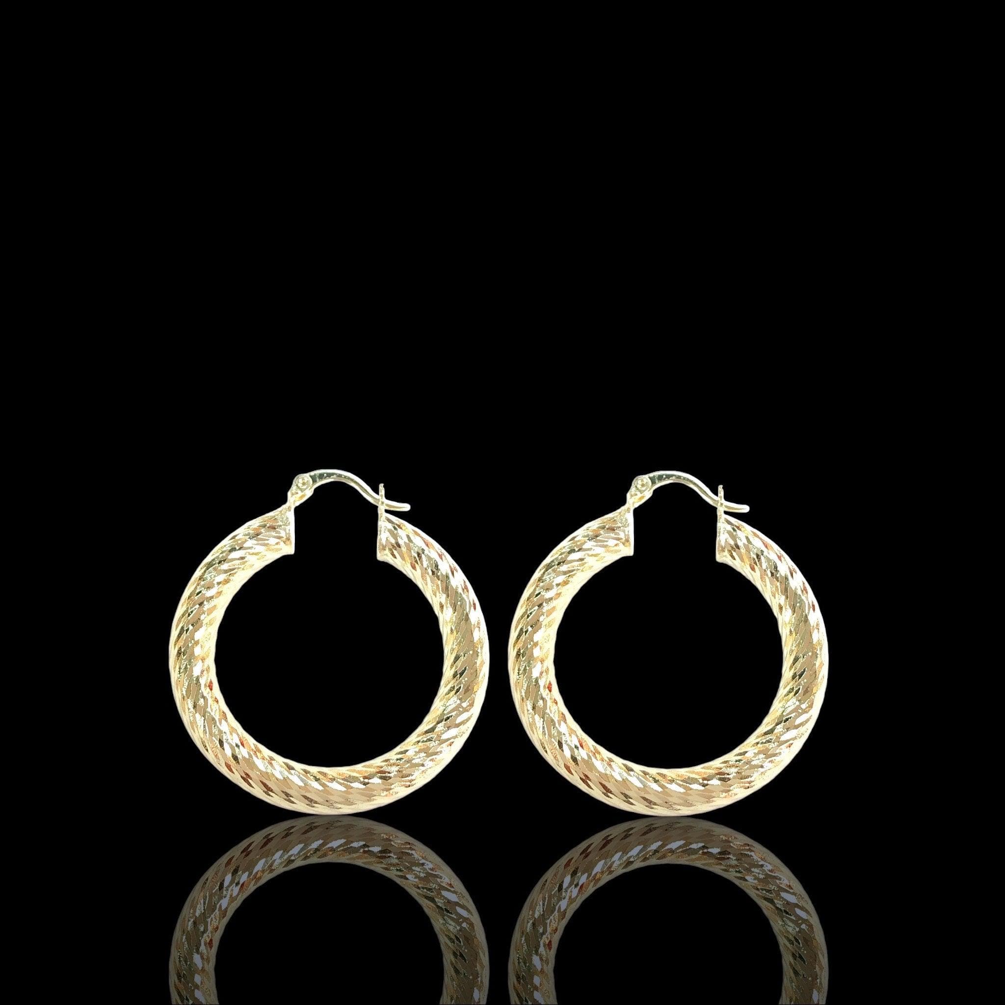 Oro Laminado Gold Filled Filigree 6mm Chunky Hoop Earrings