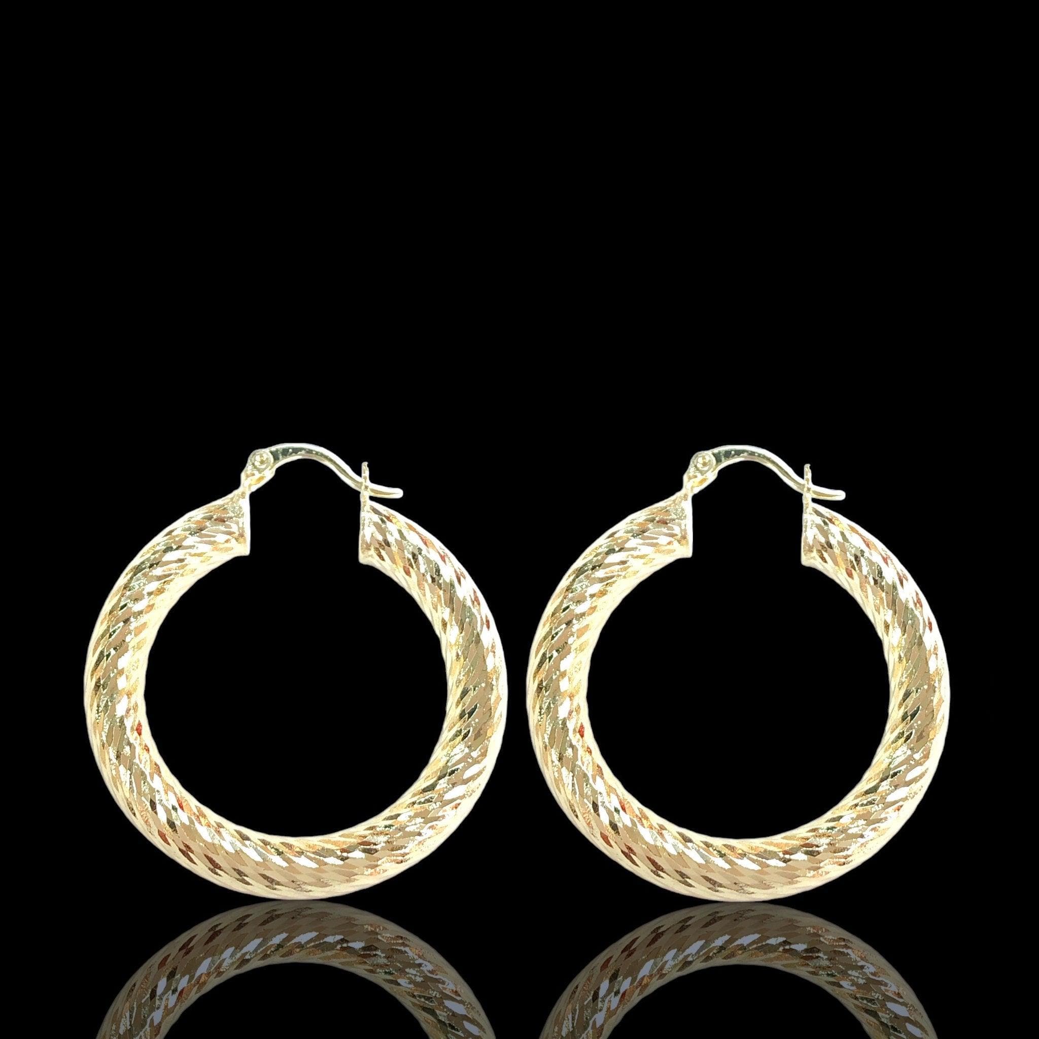 Oro Laminado Gold Filled Filigree 6mm Chunky Hoop Earrings