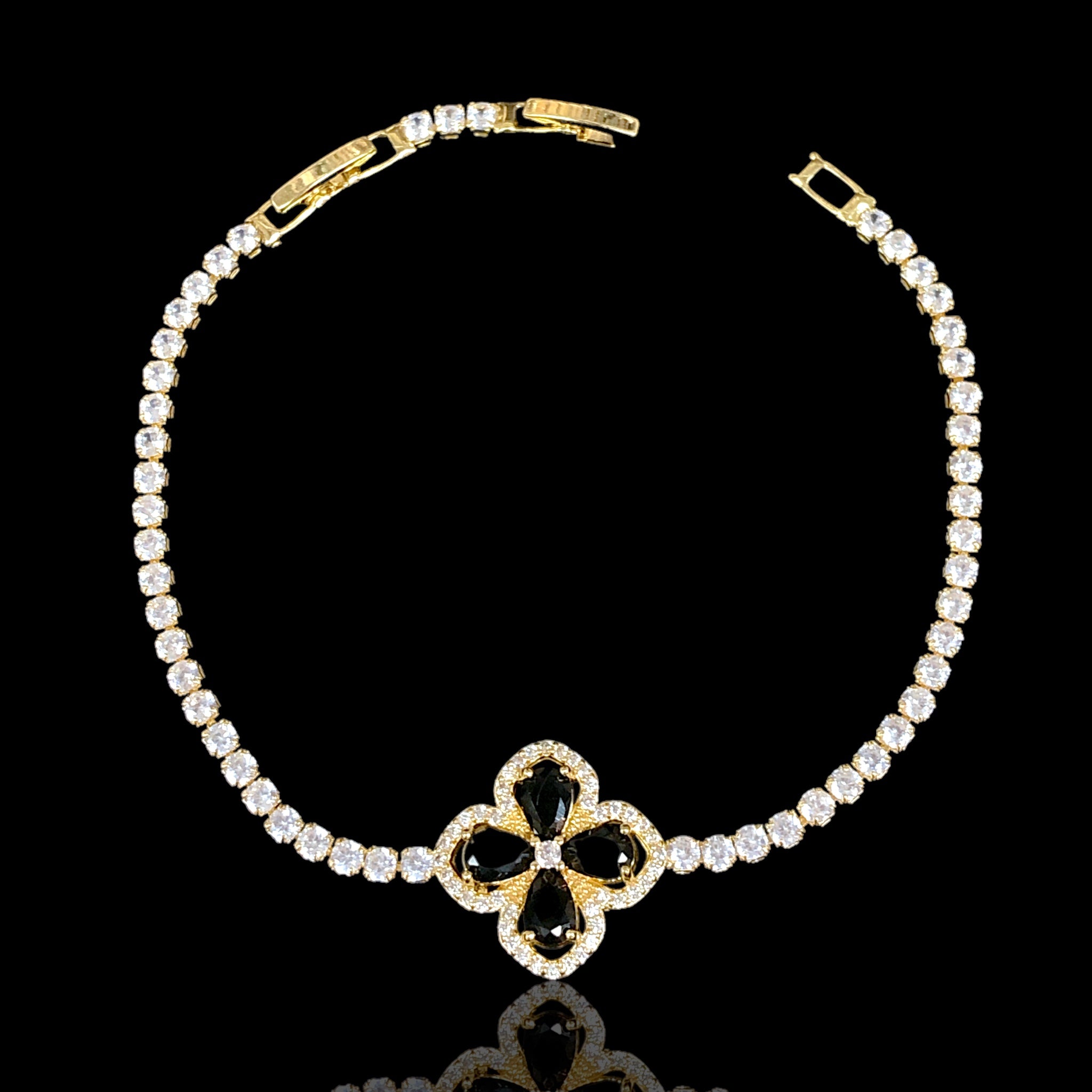 18k Gold Filled Filigree Clover CZ Bracelet