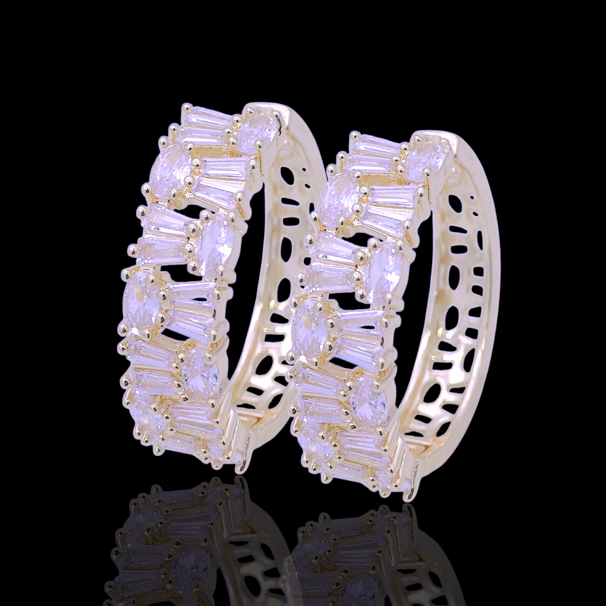 Oro Laminado Gold Filled Firenze Dazzle CZ Hoop Earrings