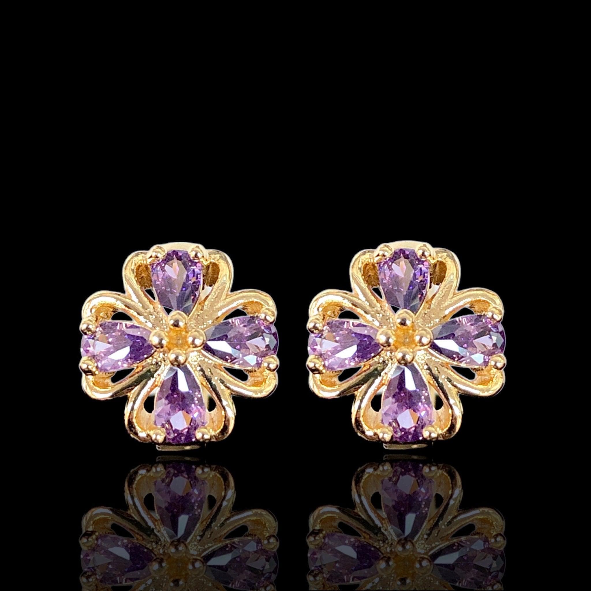 Oro Laminado Gold Filled Florentine Clover Huggie Earrings