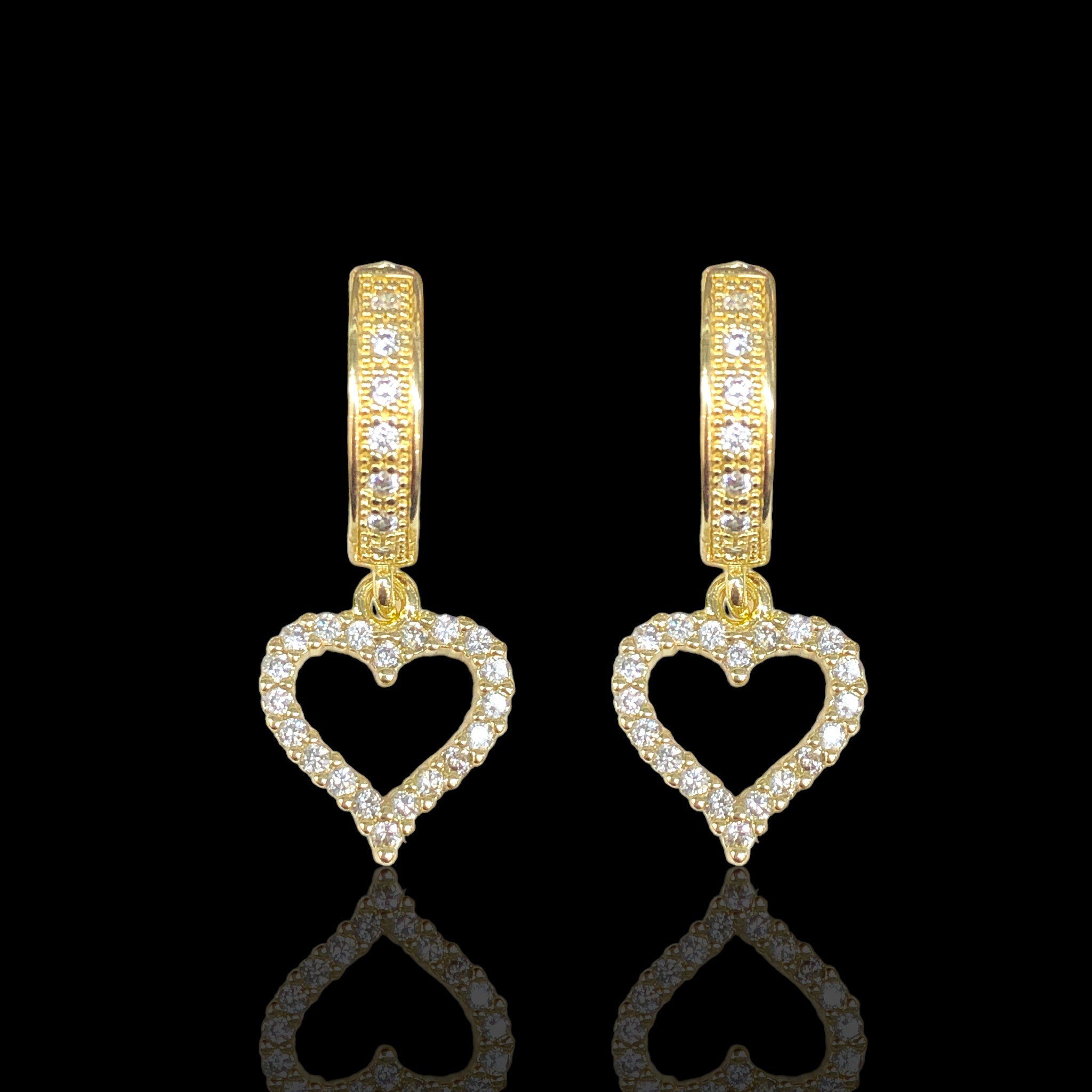 Oro Laminado Gold Filled Florentine Gem Heart Earrings