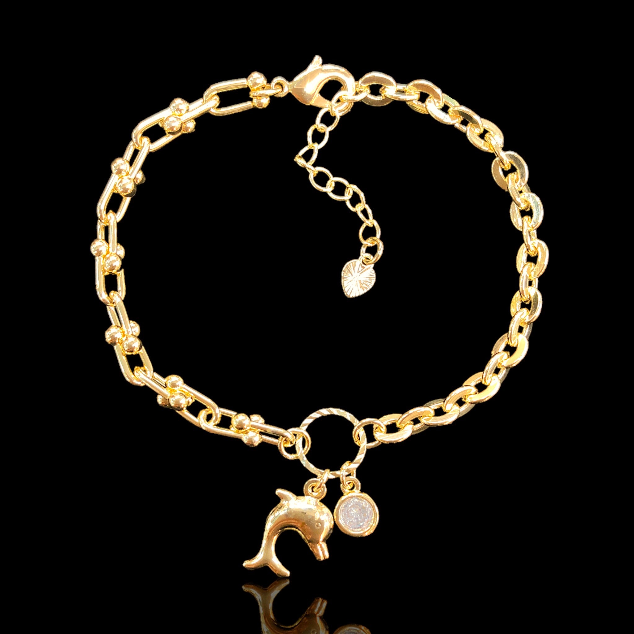 Oro Laminado Gold Filled Forzatina U-Link Dolphin Bracelet