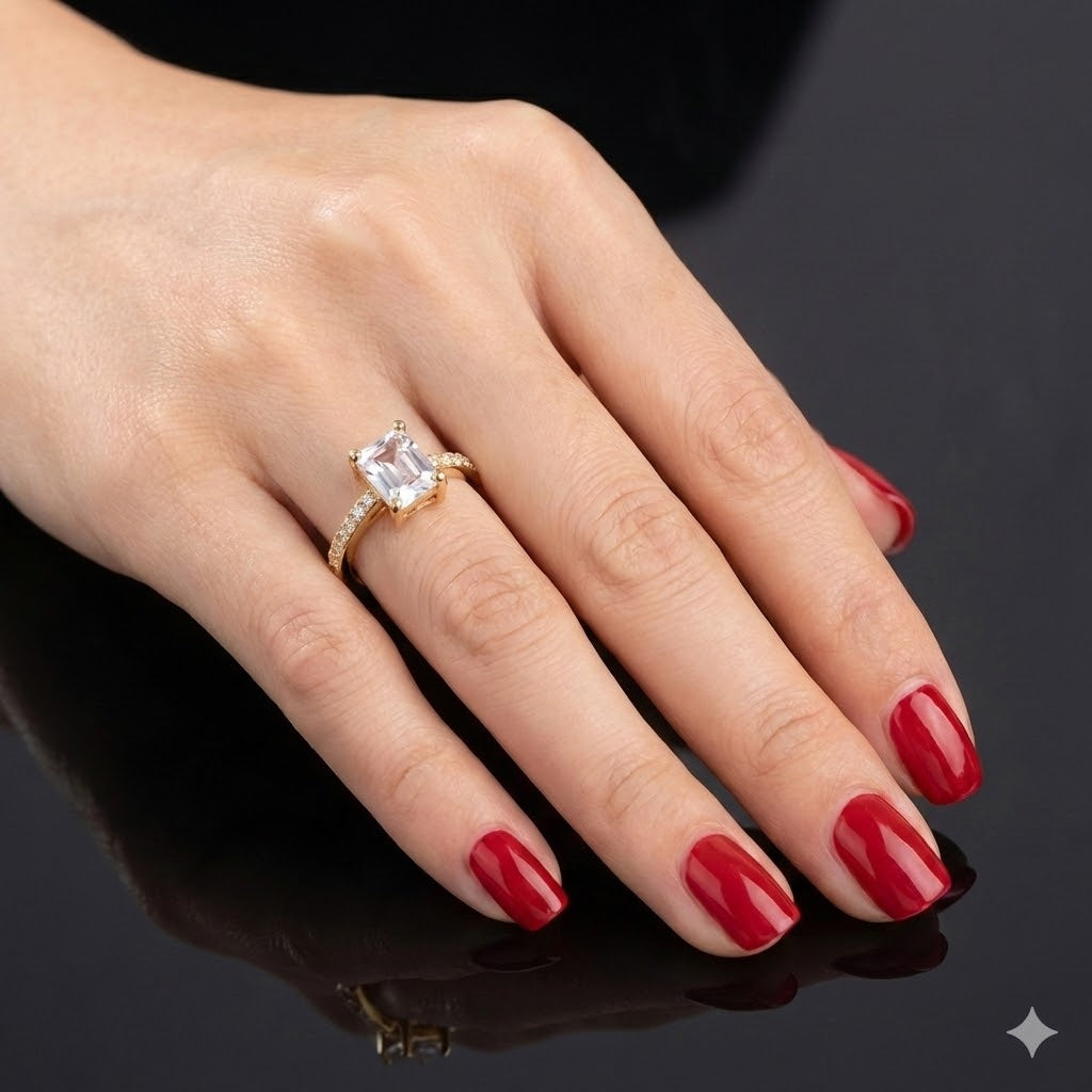 Oro Laminado Gold Filled Francia Petite Emerald Cut Gem Ring