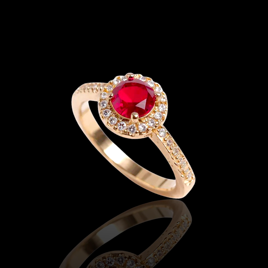 Oro Laminado Gold Filled Francia Petite Round Cut Gem Ring