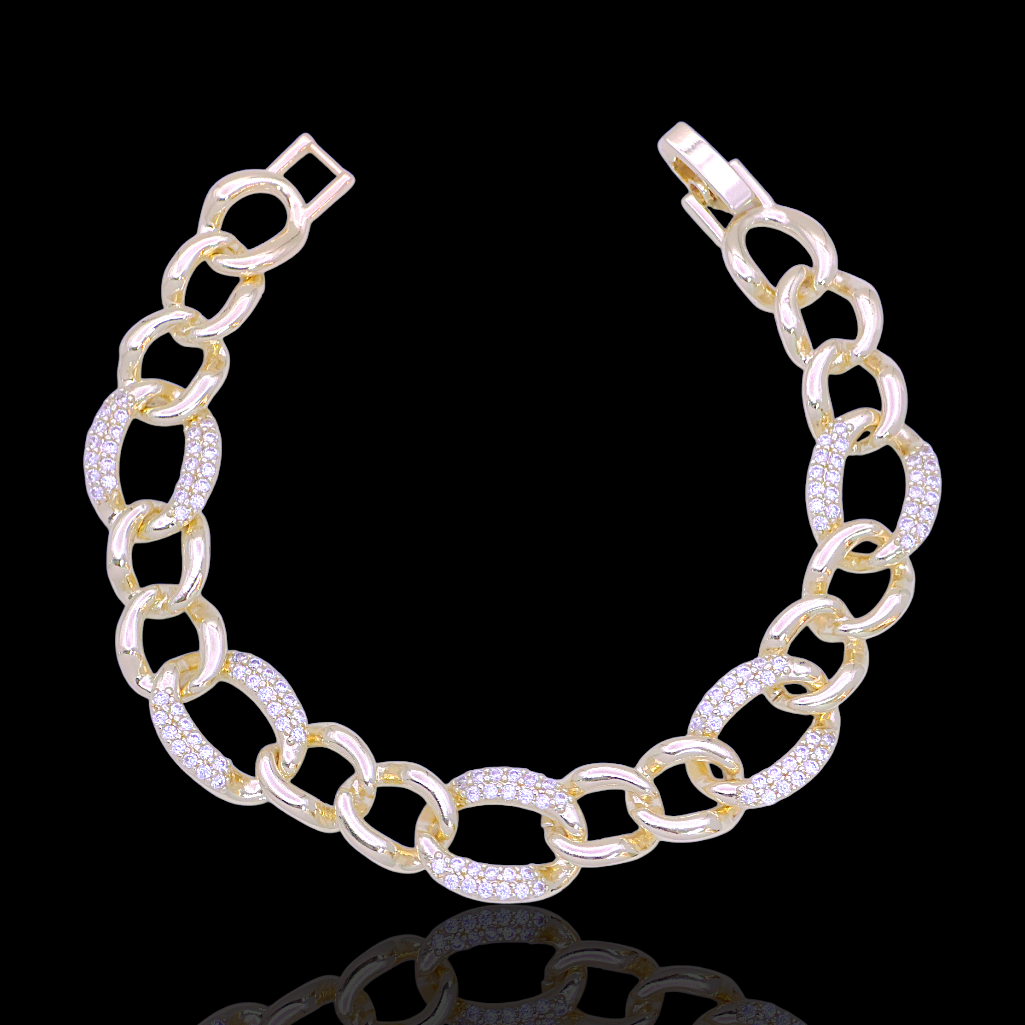 Oro Laminado Gold Filled French Cuban Zirconia Bracelet