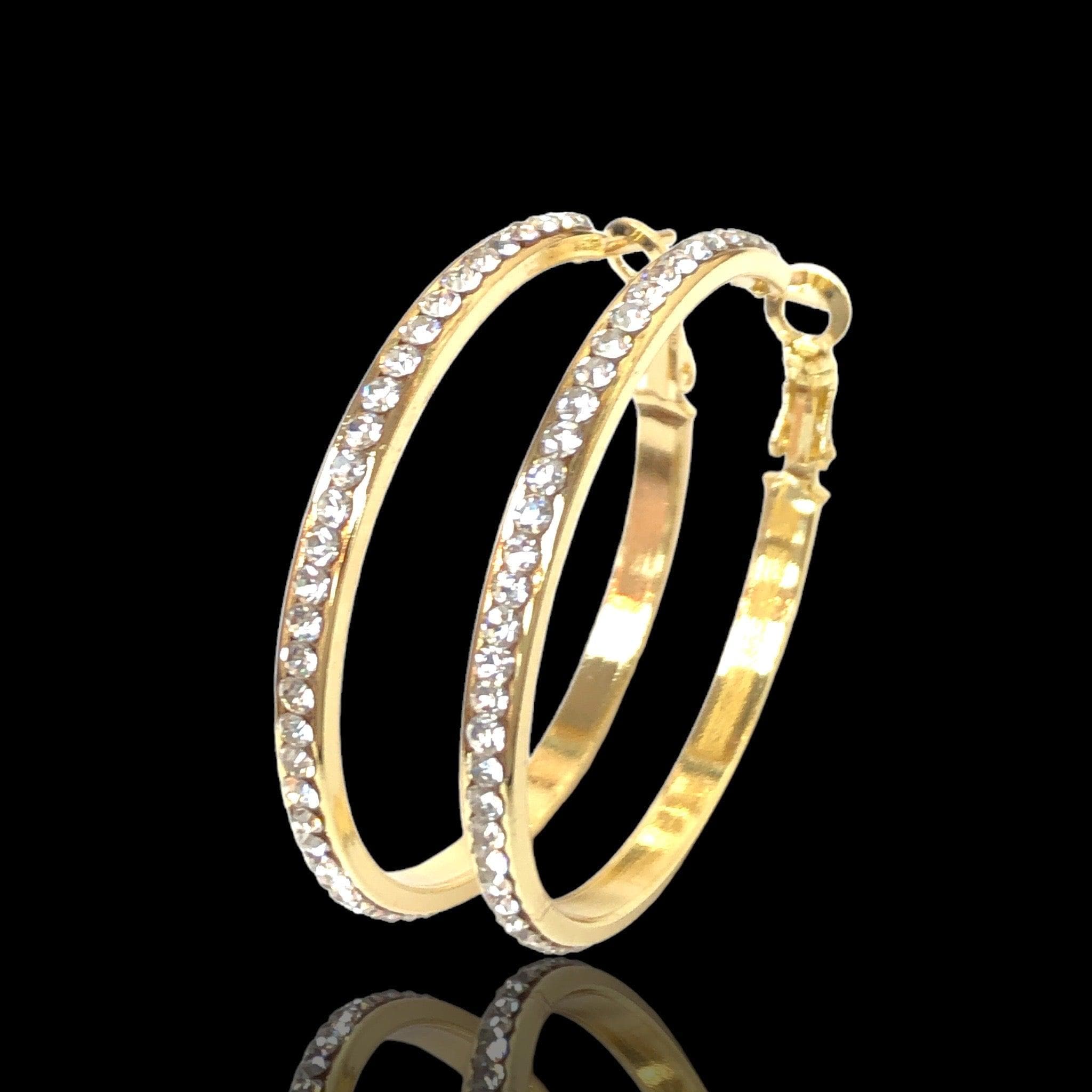 Oro Laminado Gold Filled French Zirconia Bezel Hoop Earrings
