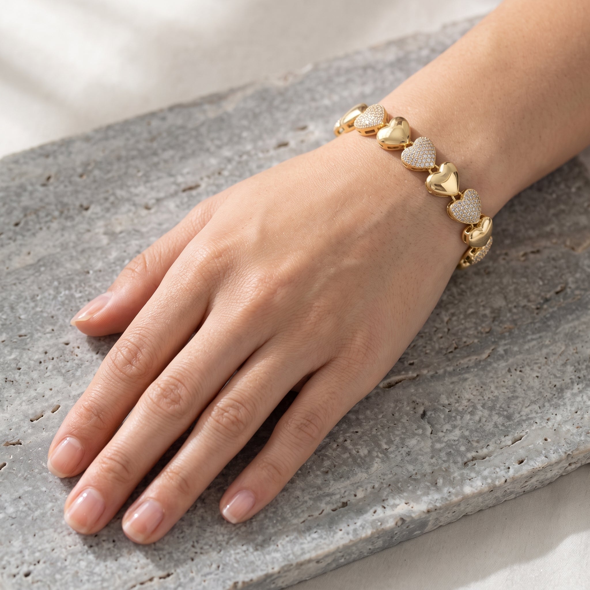Oro Laminado Gold Filled Geneva Heart Pave CZ Bracelet