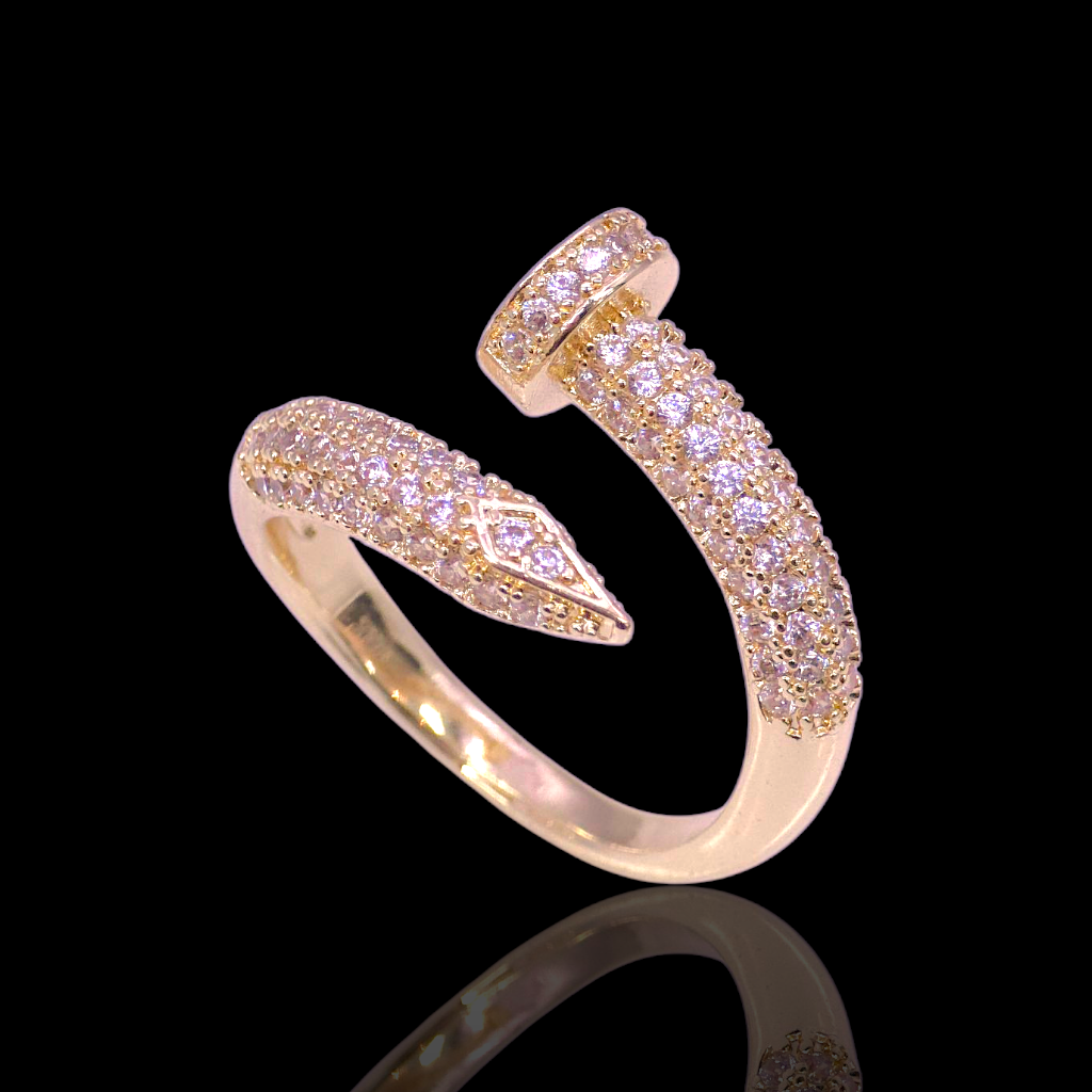 Oro Laminado Gold Filled Geneva Rivet Adjustable CZ Ring