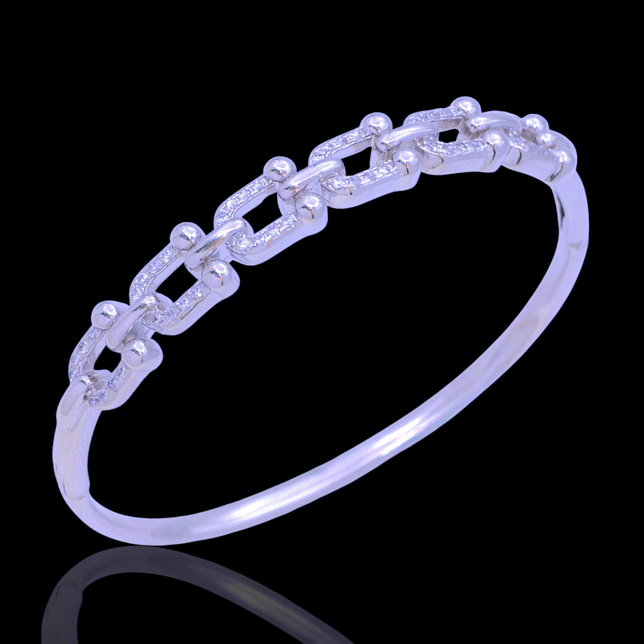 Oro Laminado Gold Filled Geneva U-Link Zirconia Bangle