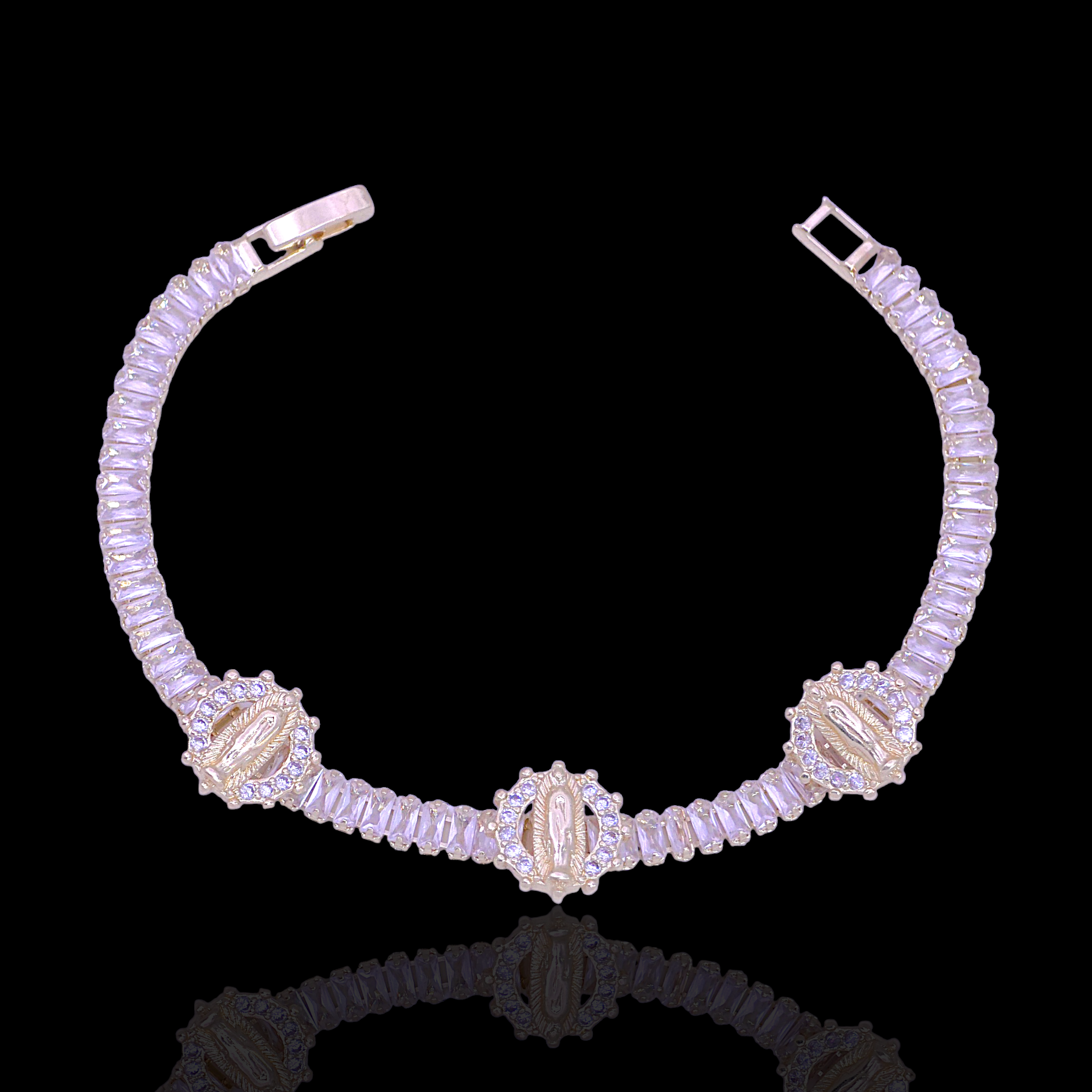 Oro Laminado Gold Filled Guadalupe Baguette Tennis CZ Bracelet