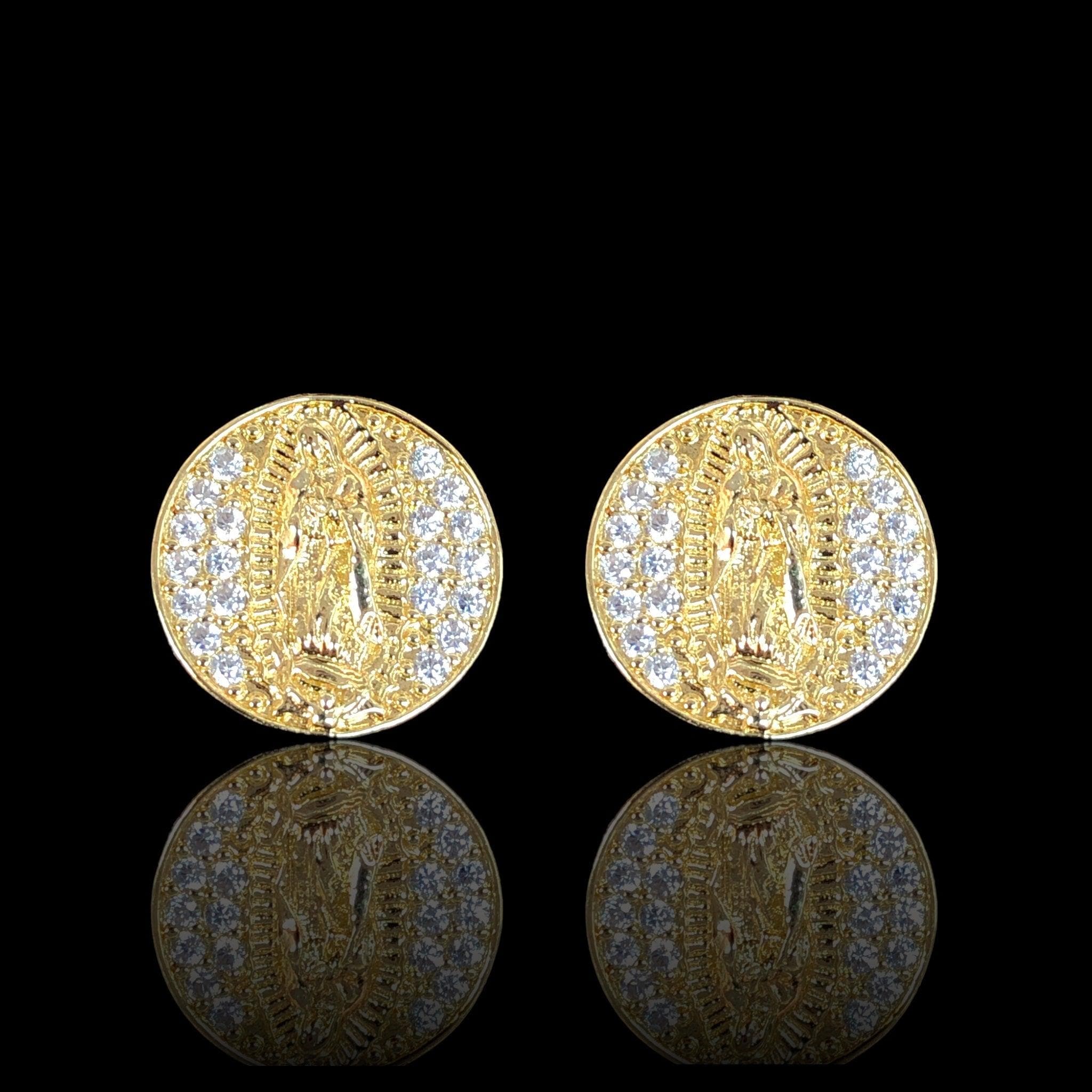 Oro Laminado Gold Filled Guadalupe CZ Round Stud Earrings