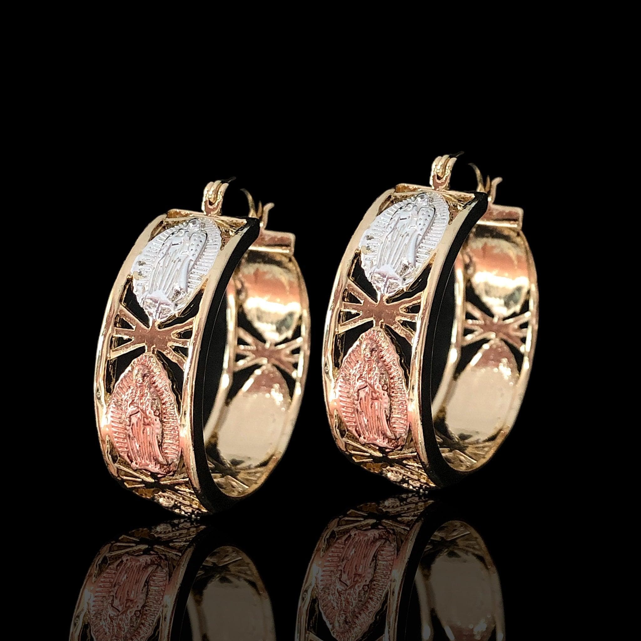 Oro Laminado Gold Filled Guadalupe Milano Hoop Earrings