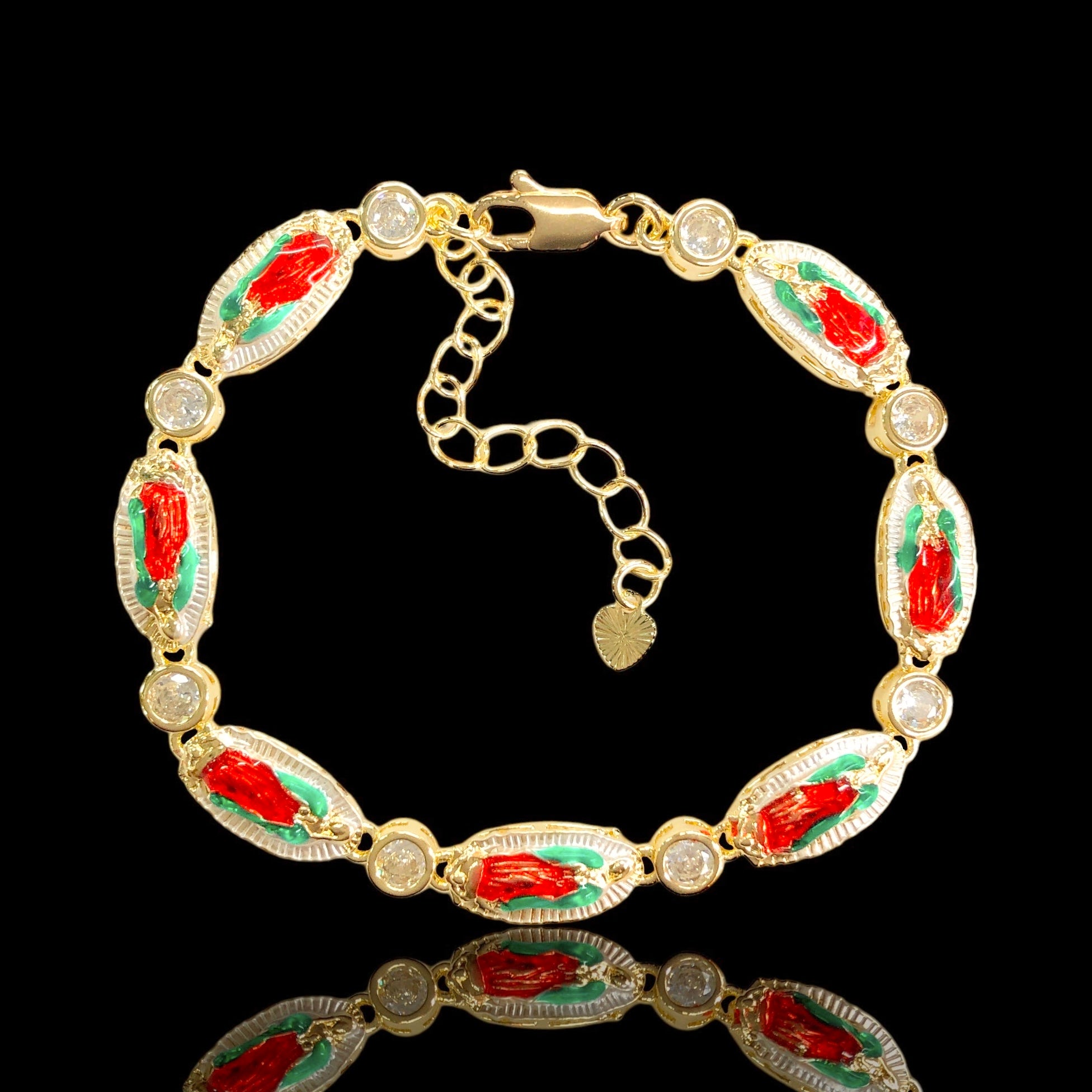 Oro Laminado Gold Filled Guadalupe Prayer Zirconia Bracelet