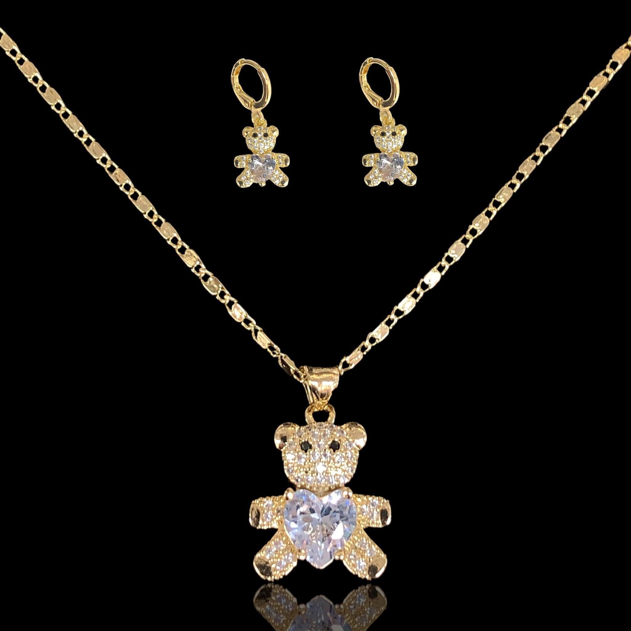Oro Laminado Gold Filled Happy Teddy Bear Zirconia Set