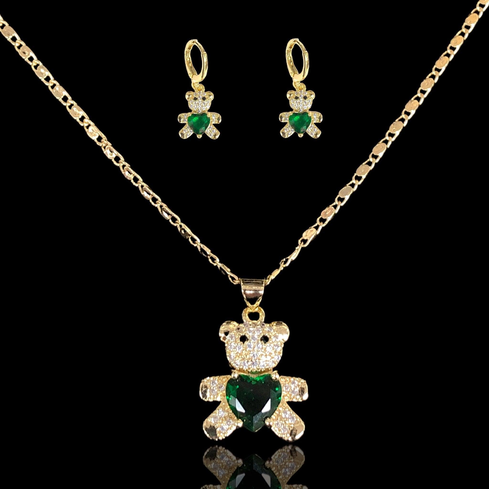 Oro Laminado Gold Filled Happy Teddy Bear Zirconia Set