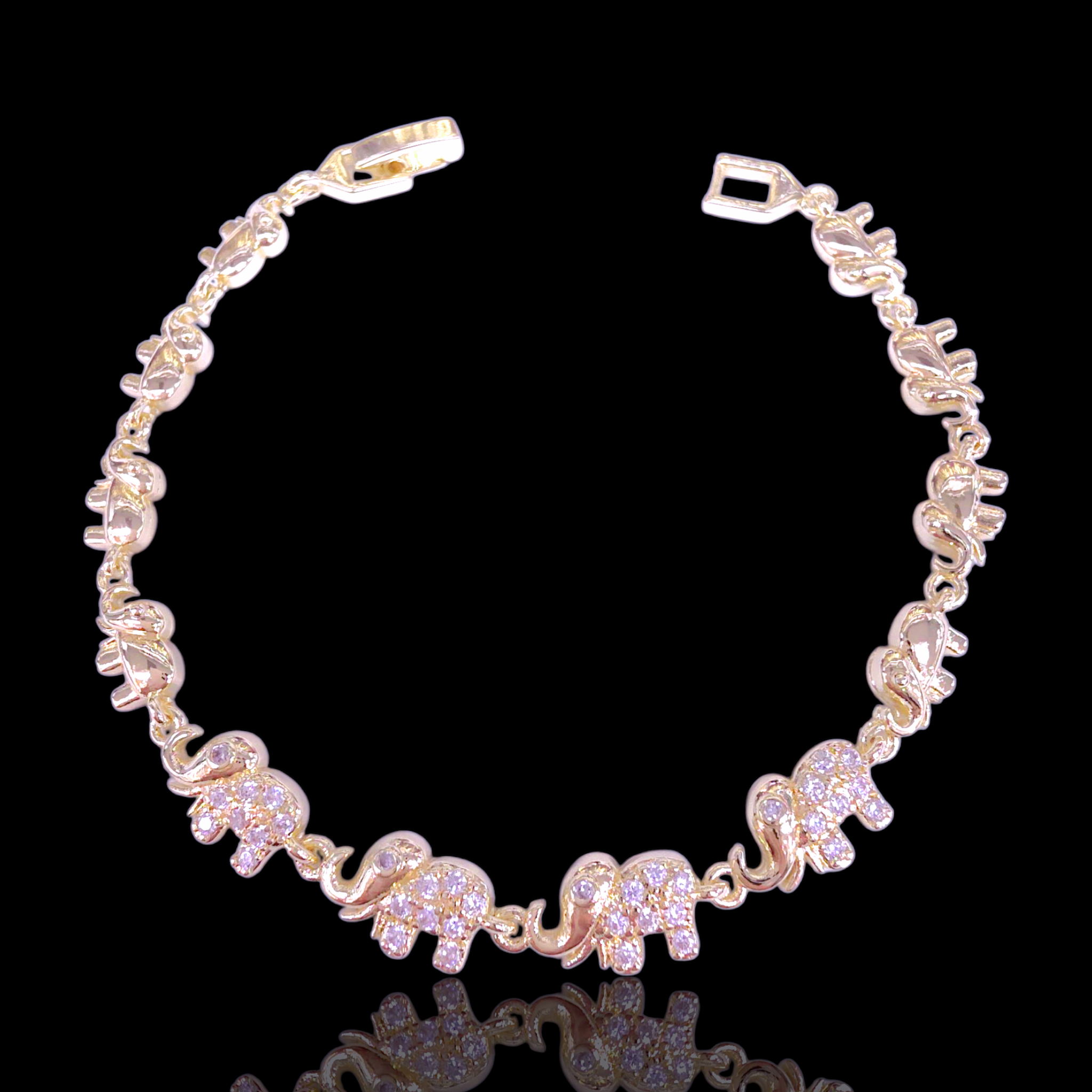 Oro Laminado Gold Filled Happy Thai Elephant Zirconia Bracelet