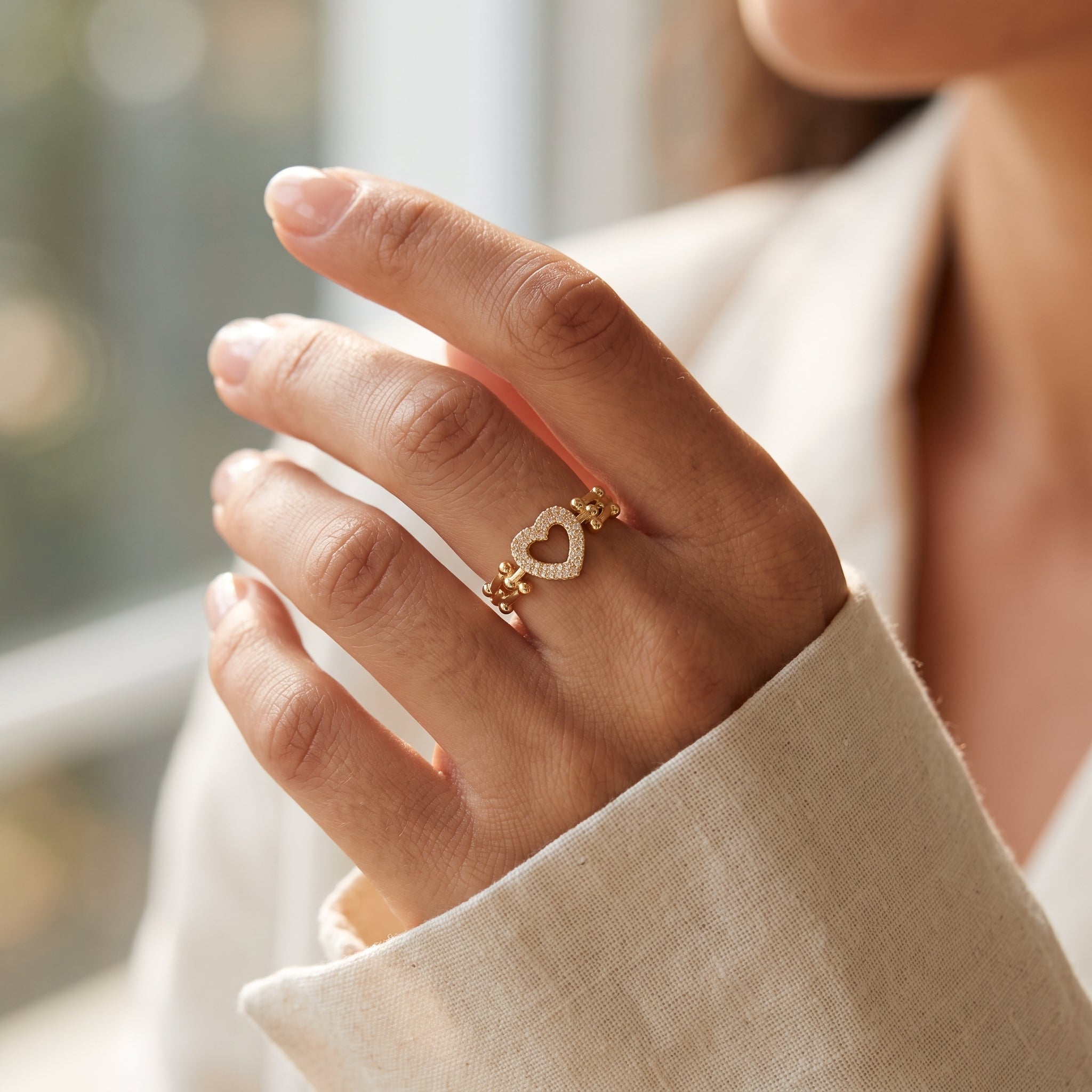 Oro Laminado Gold Filled Heart of Paris Adjustable Ring
