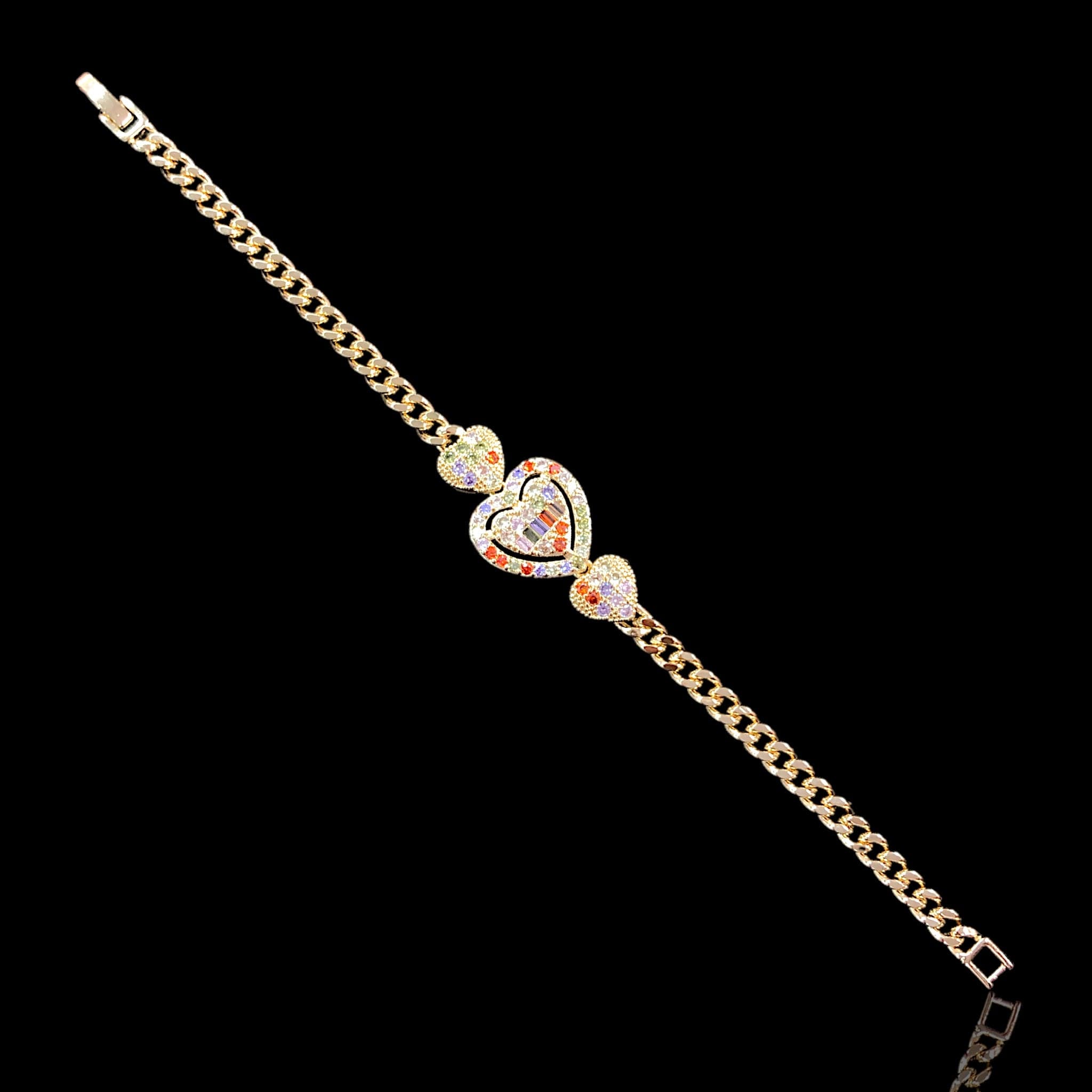 Oro Laminado Gold Filled Heart of Tahiti CZ Bracelet