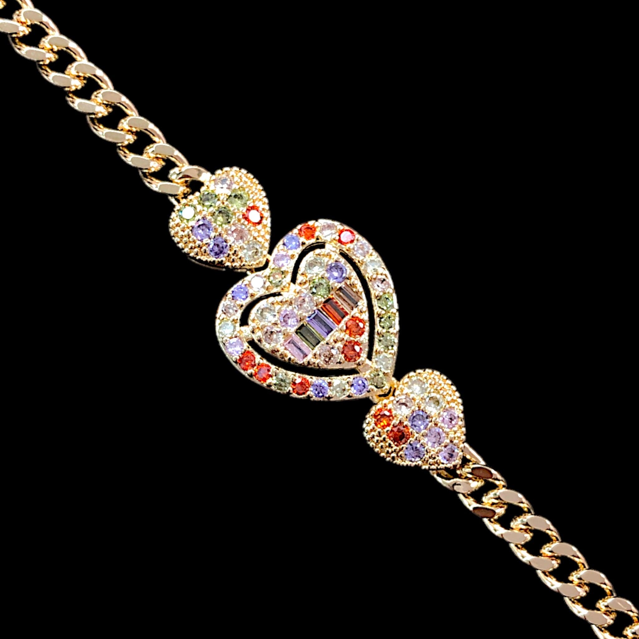 Oro Laminado Gold Filled Heart of Tahiti CZ Bracelet