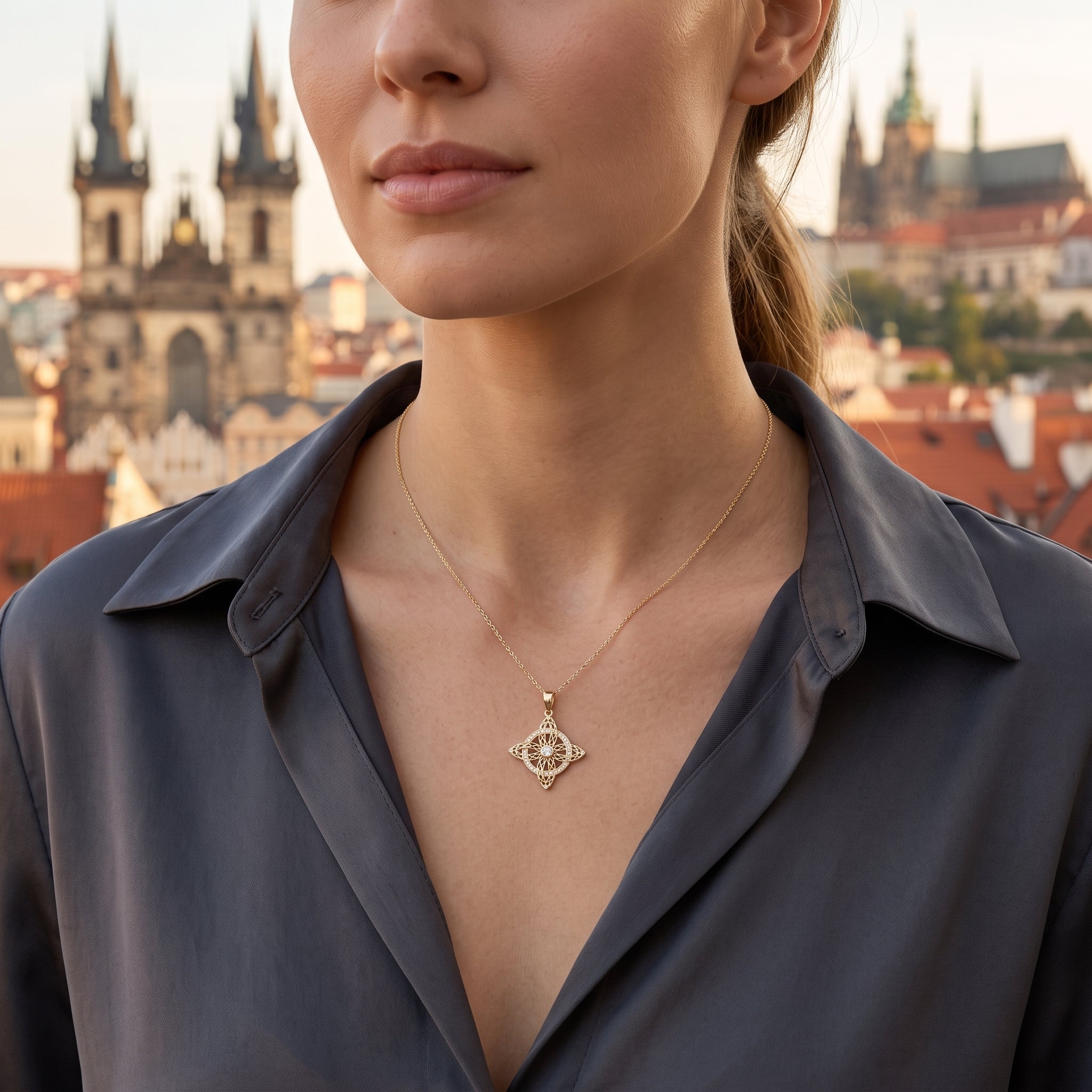 Oro Laminado Gold Filled Hexefus Witch's Knot Charm Pendant