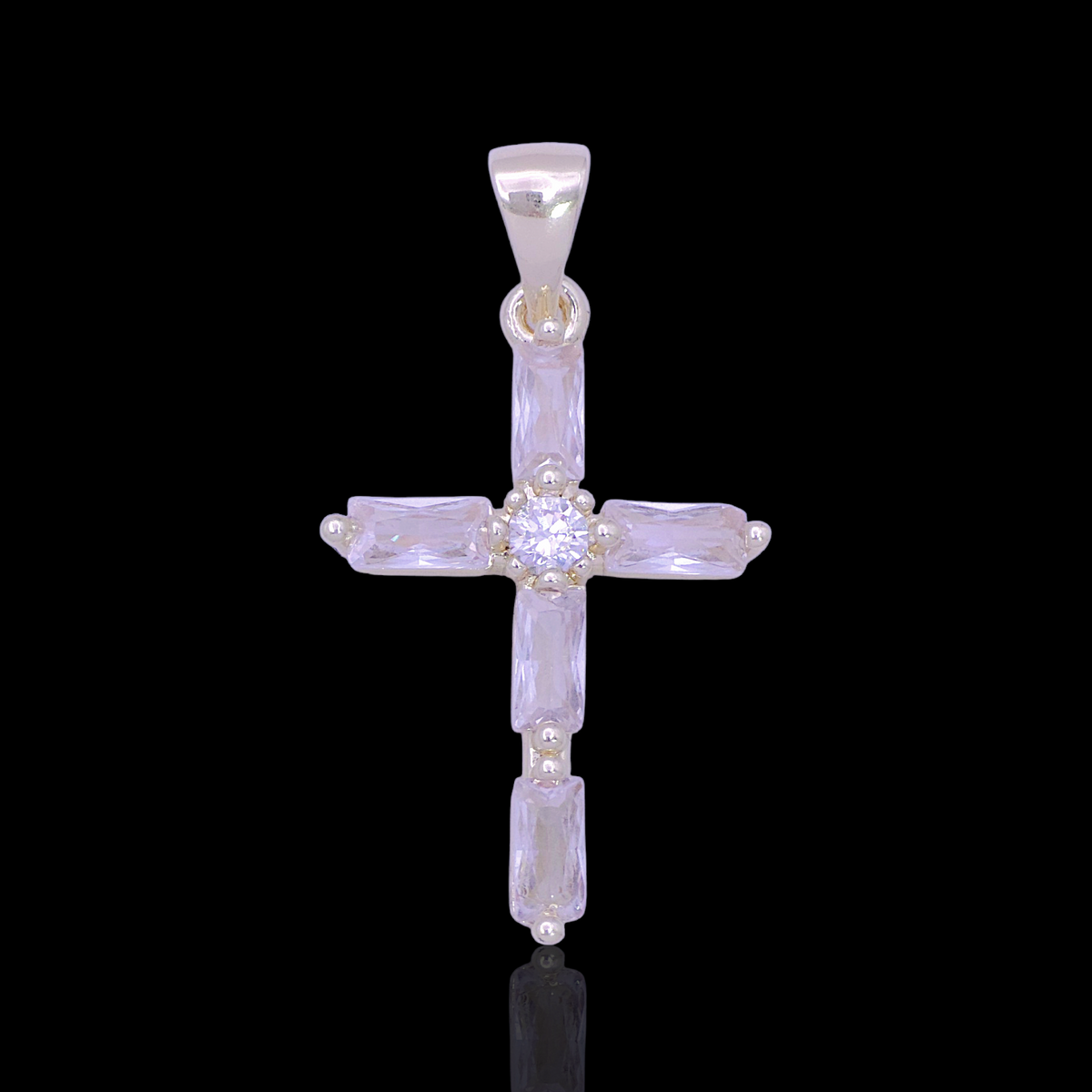 Oro Laminado Gold Filled Holy Baguette CZ Cross Pendant